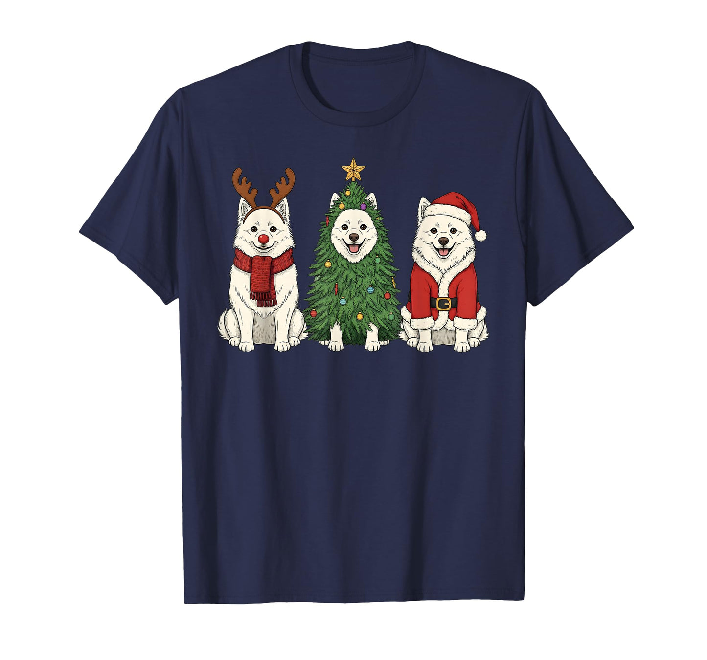 Retro Christmas American Eskimo Dog Santa Reindeer Dog Lover T-Shirt