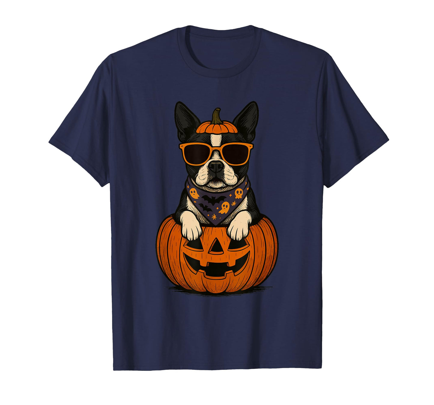 Spooky Boston Terrier Pumpkin Halloween Dog Lover T-Shirt