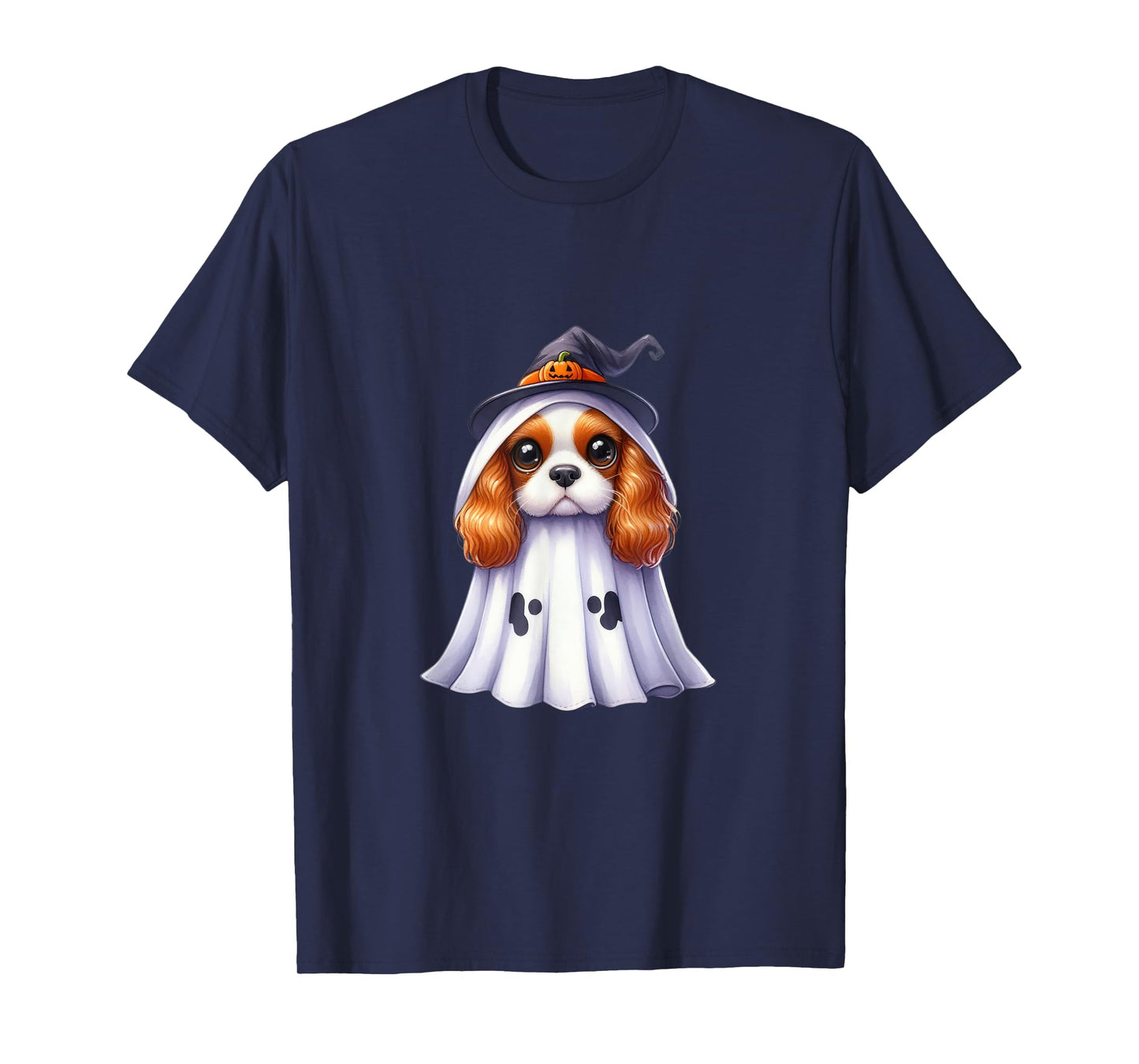 Cute Halloween Cavalier King Charles Spaniel dog as a ghost T-Shirt