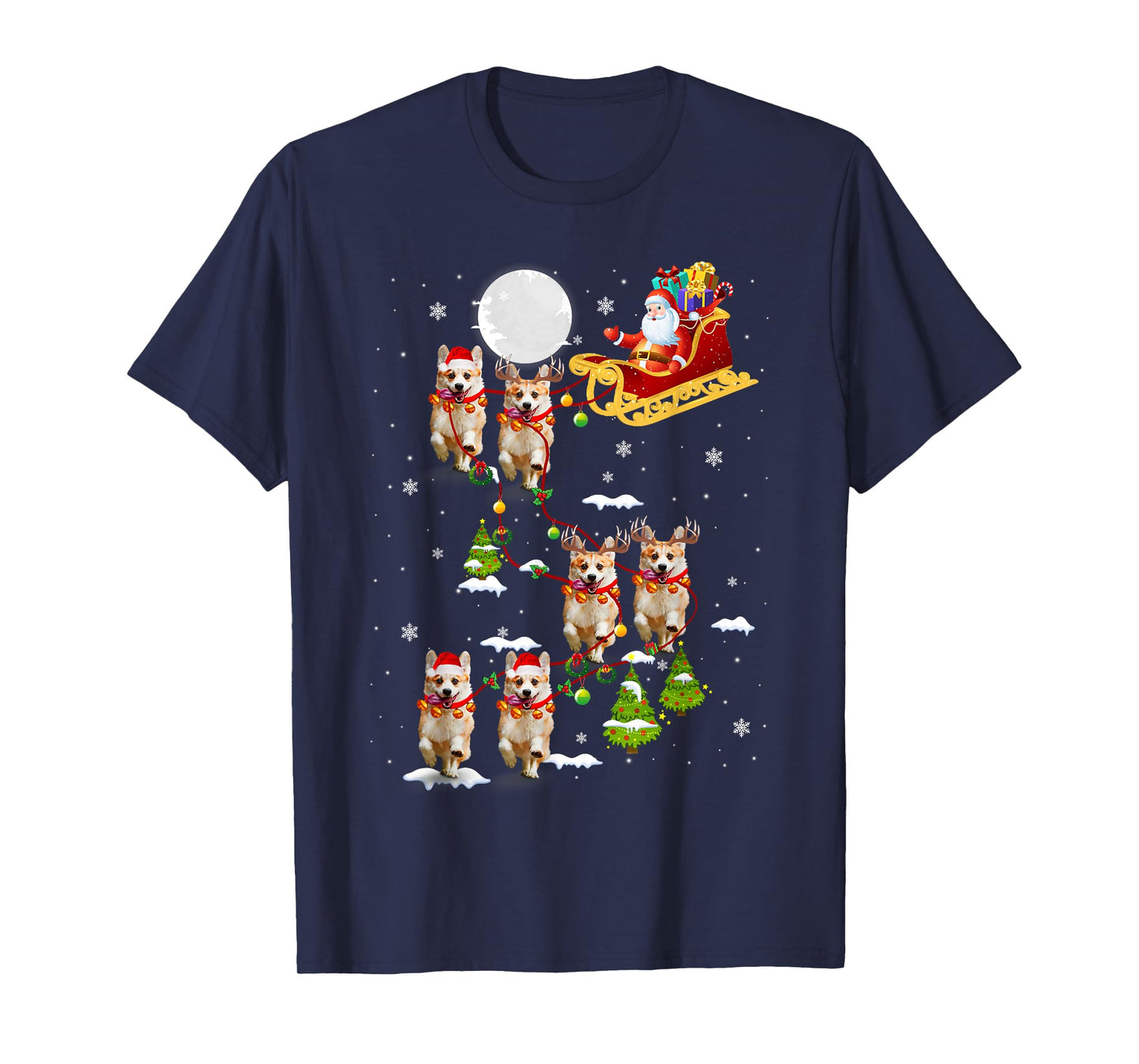 Santa Riding Corgi Sleigh Christmas Corgi Reindeer T-Shirt
