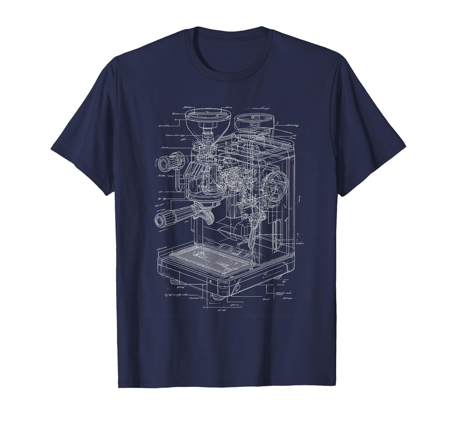 Espresso Machine Blueprint Coffee Barista Technical Art T-Shirt