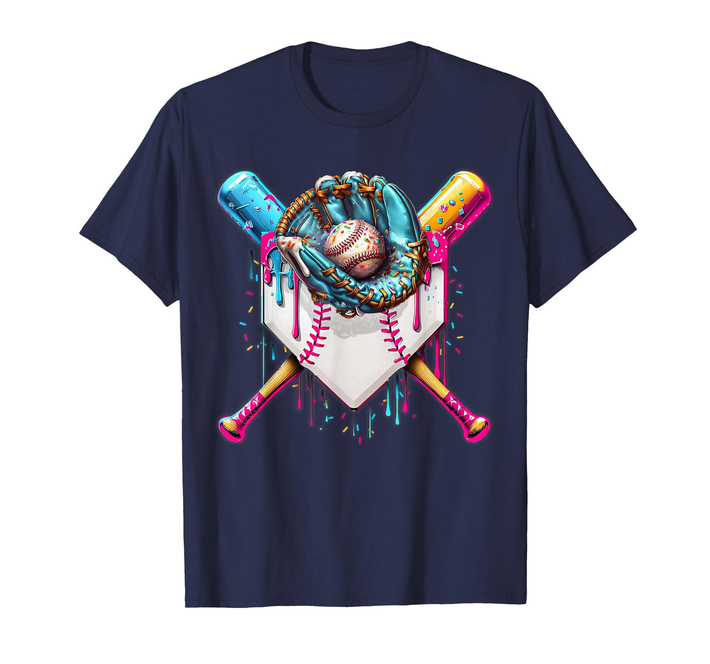 Baseball Drip Ice Cream Sprinkless Plate Glove T-Shirt