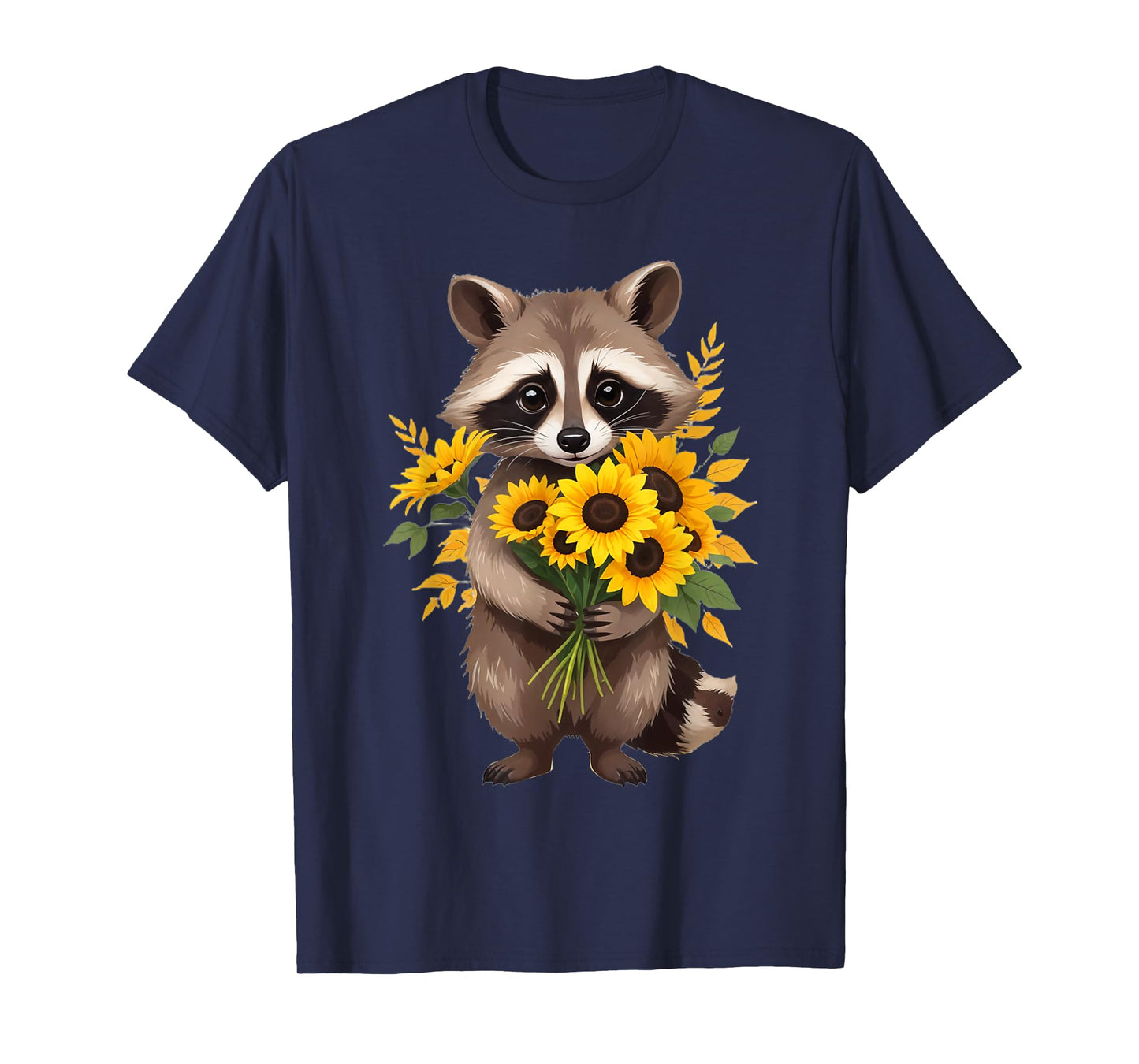 Raccoon Holding Sunflower Cute Flower Mothers Day T-Shirt