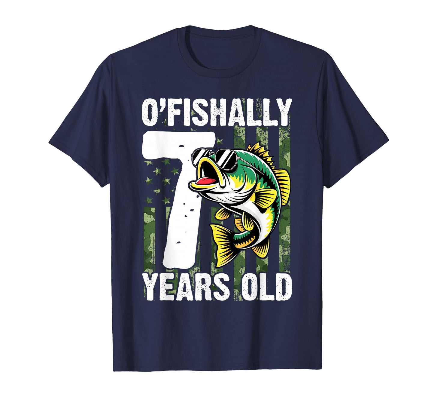 Ofishally 7 Year Old 7th Birthday US Flag Fishing T-Shirt
