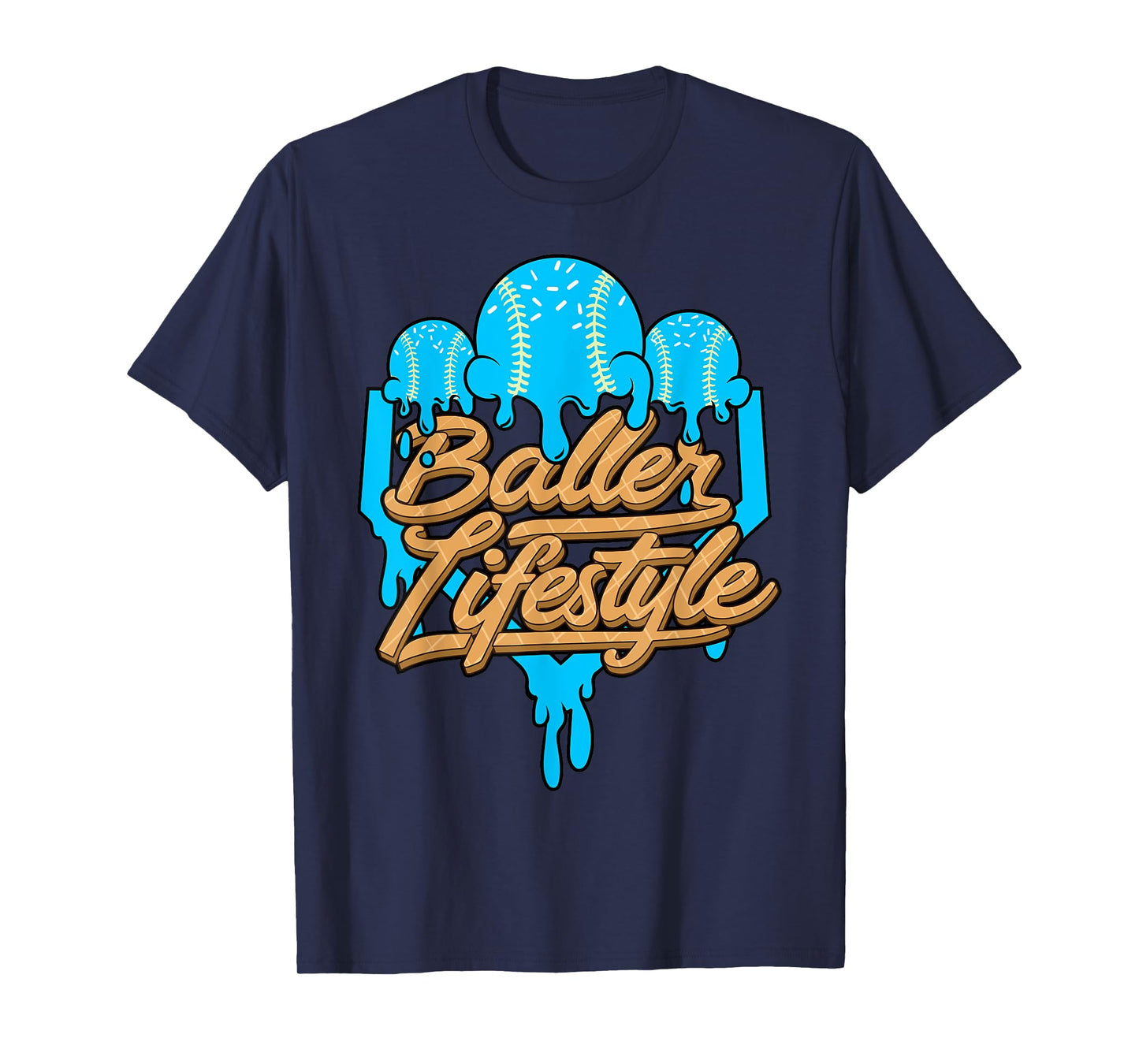 Baseball Lifestyle Home Plate Blue Ice Cream Drip Men Boys T-Shirt
