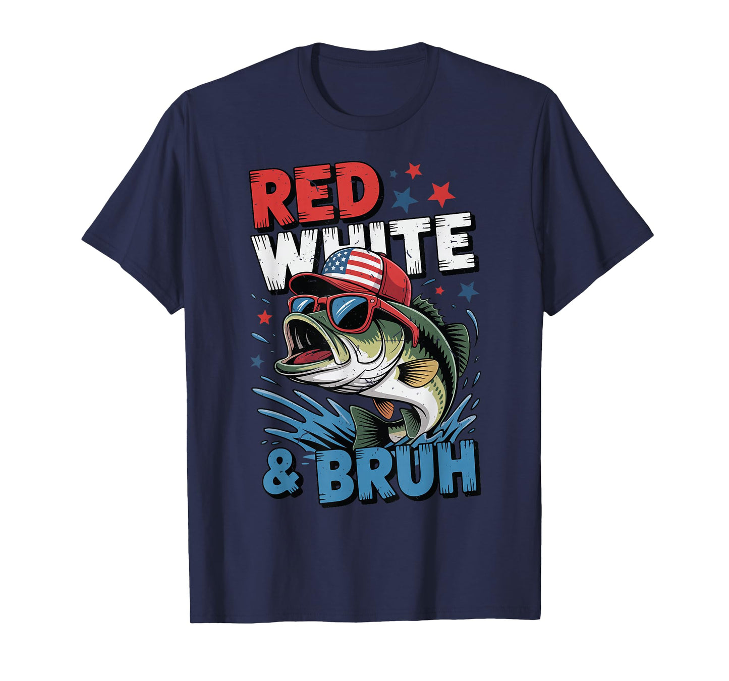 Bass Fish Red White & Bruh American Flag Fishing Patriotic T-Shirt
