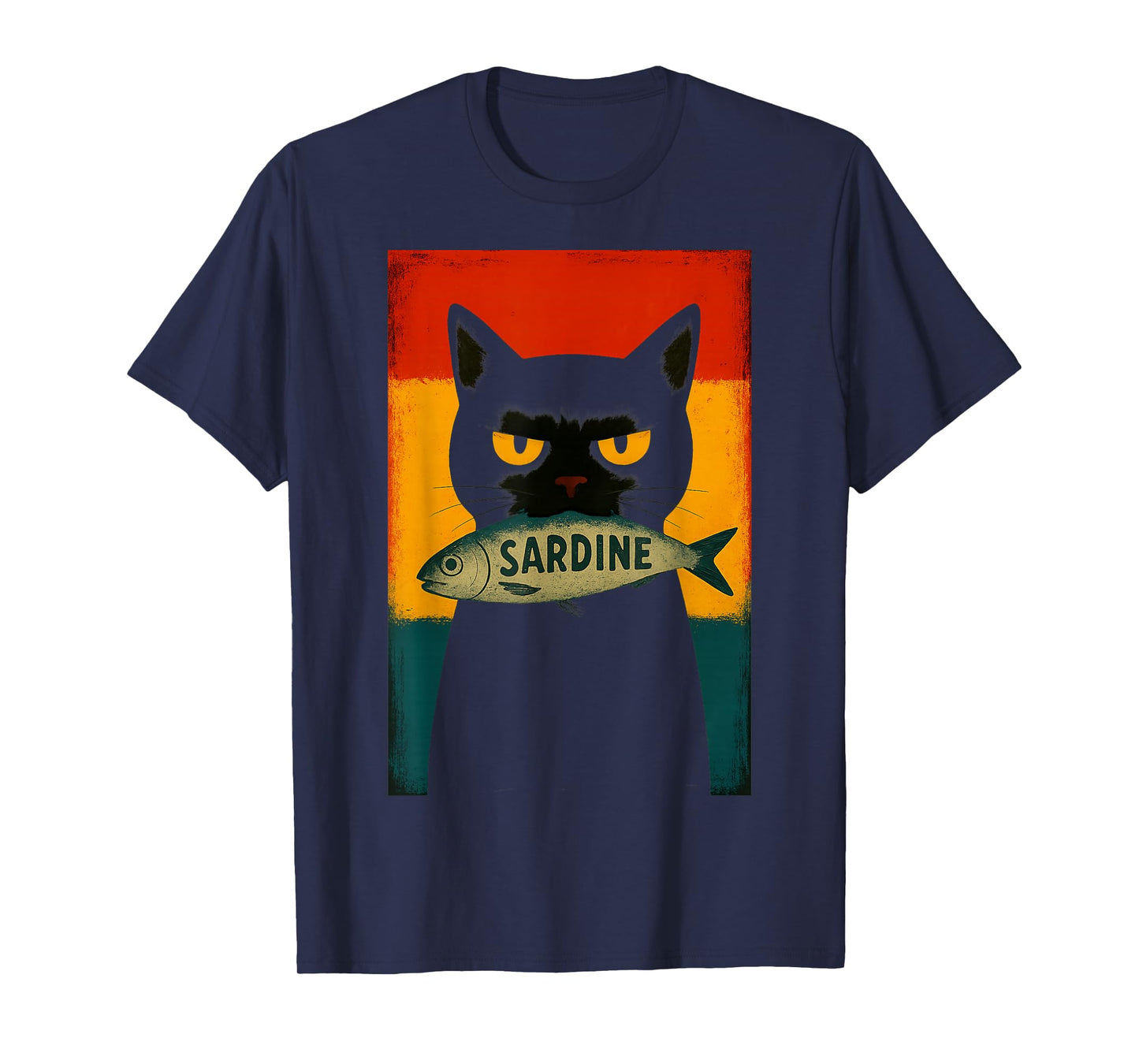 Black Cat with Sardine Retro Style Art Design Spain Cat T-Shirt