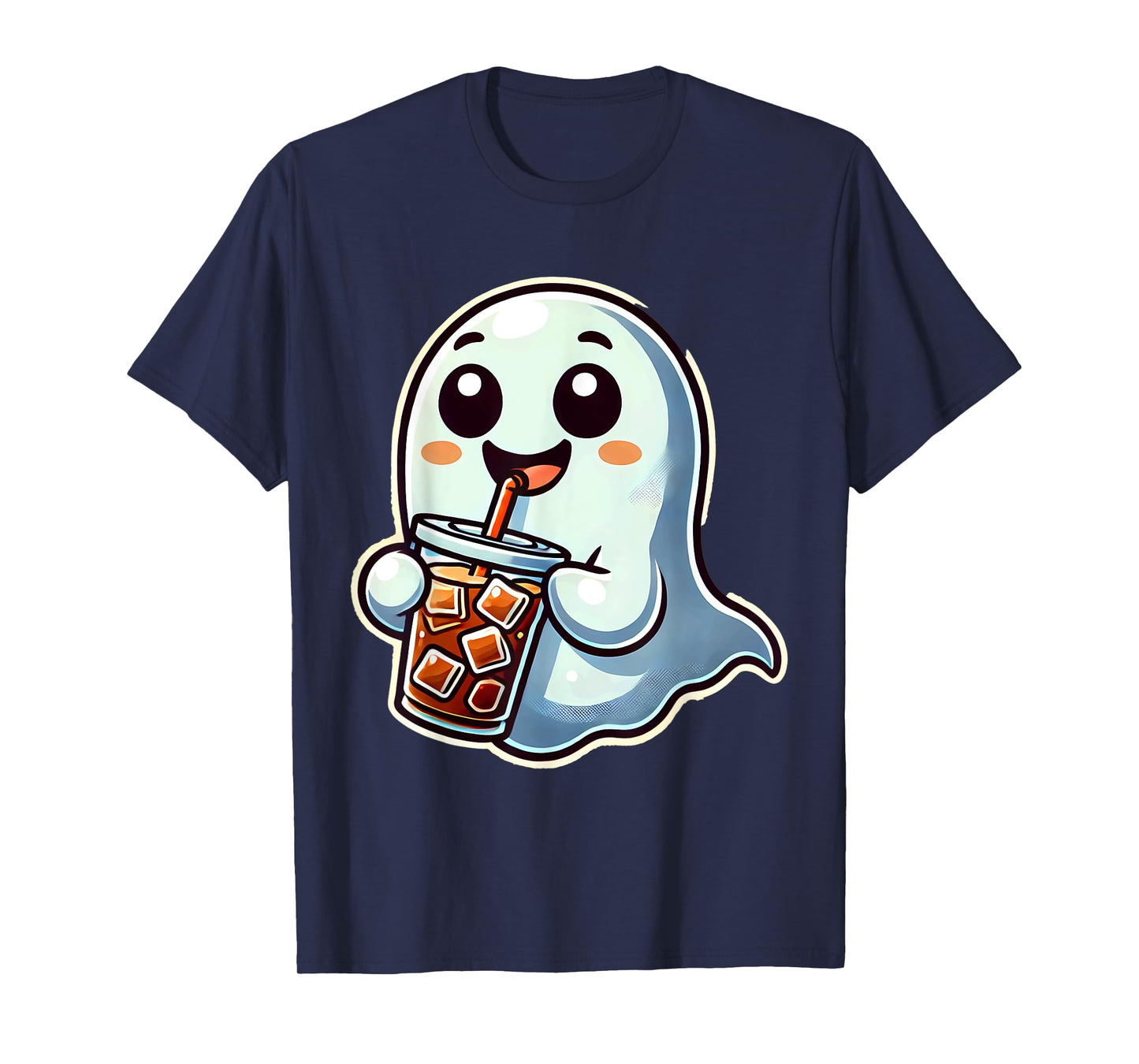 Ghost Drinking Iced Coffee Halloween T-Shirt