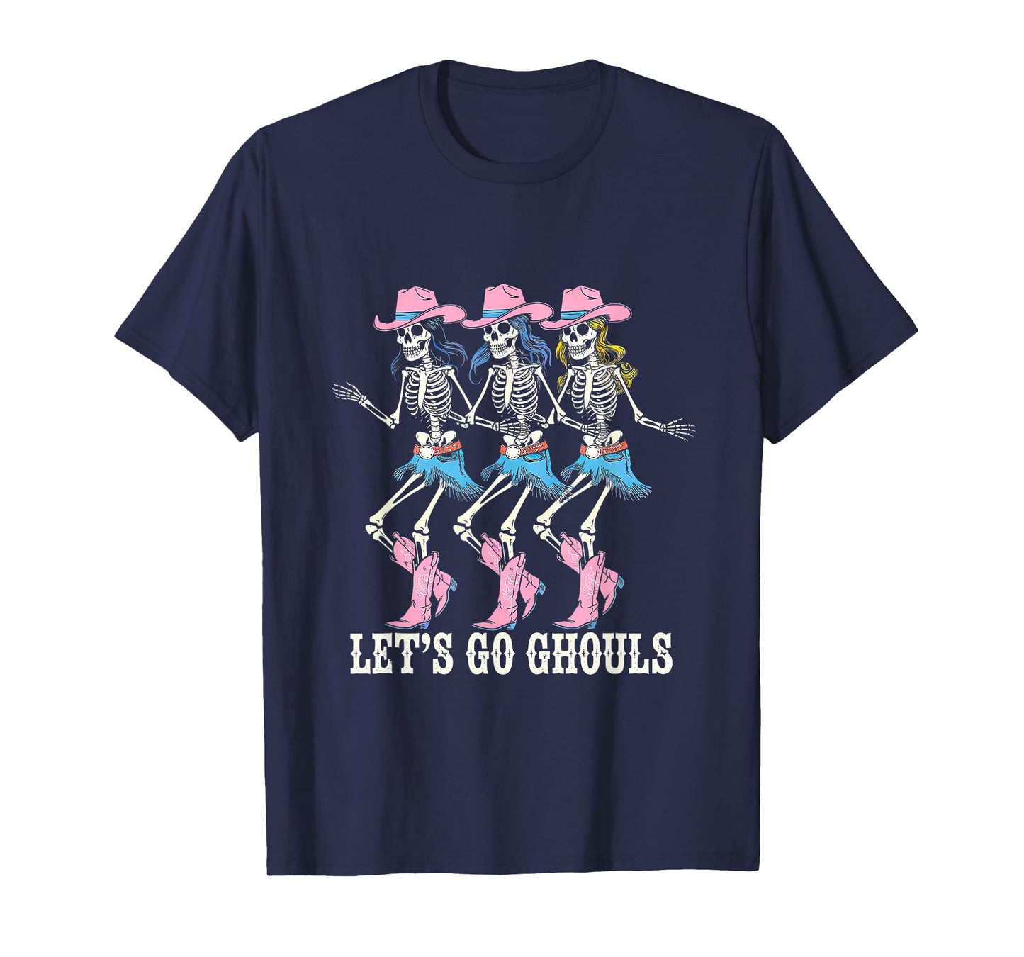Let's Go Ghouls Cowgirl Skeletons Line Dancing Halloween T-Shirt