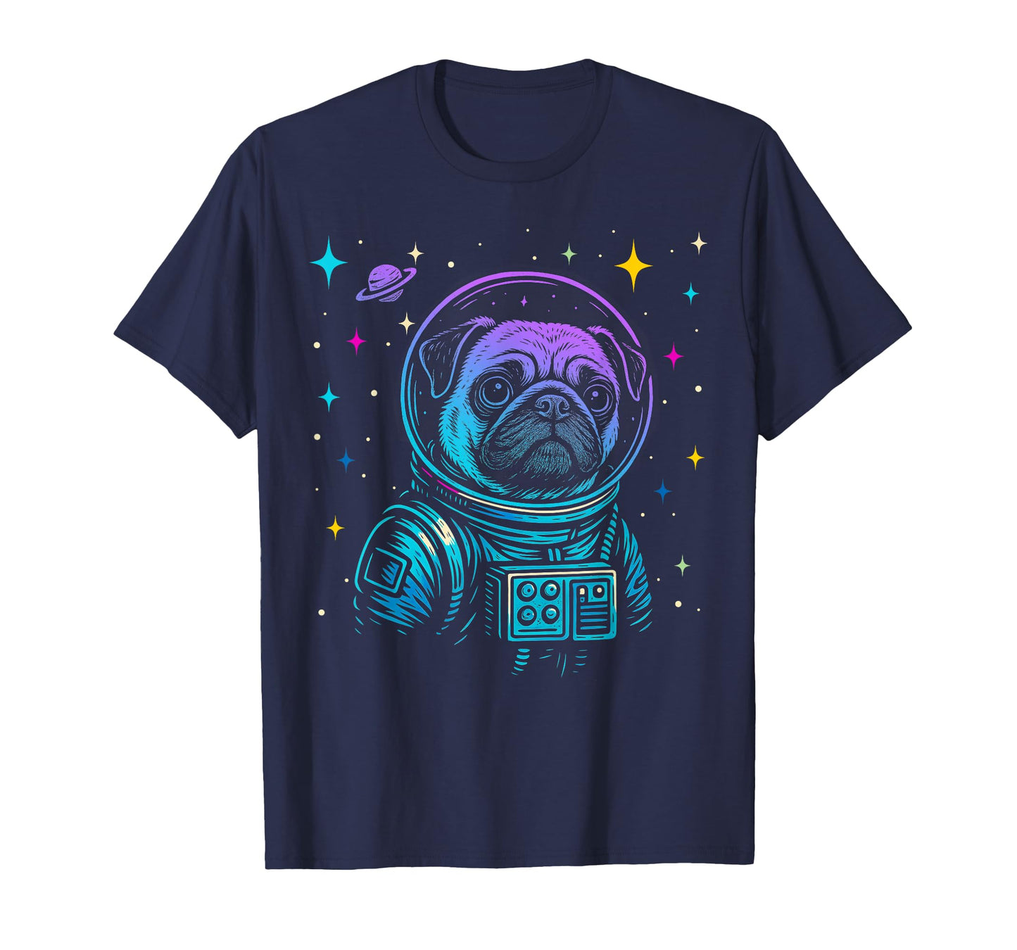Colorful Astronaut Pug Space Galaxy Dog Lovers T-Shirt