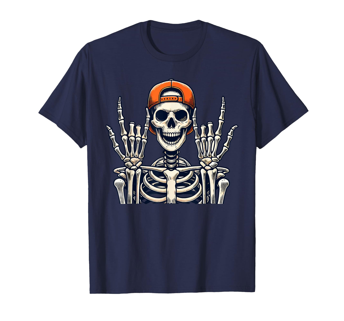Rocker Skeleton Cap Skater Cool Halloween Punk Rock Men Boys T-Shirt
