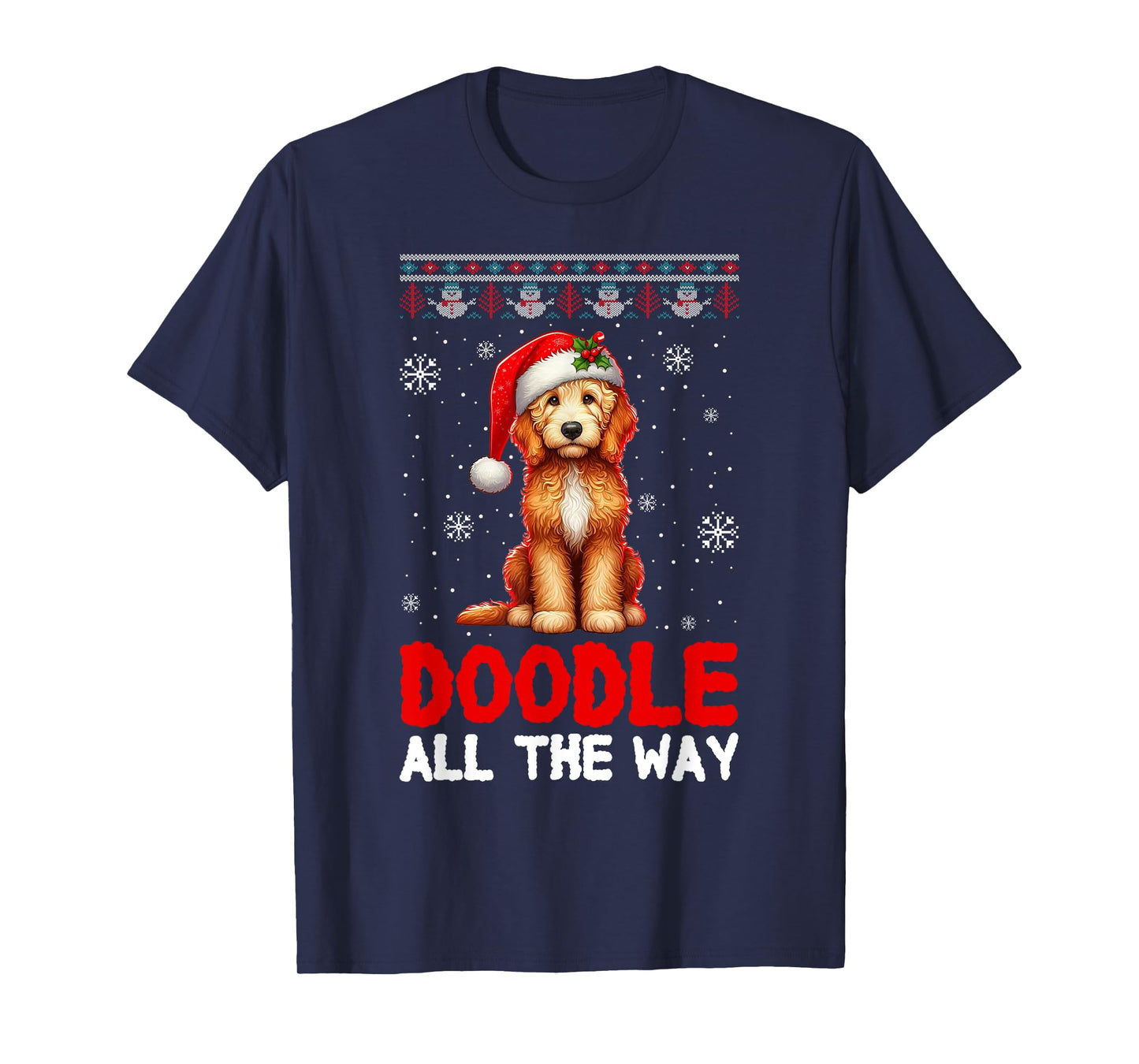 Doodle All The Way Funny Goldendoodle Santa Hat Christmas T-Shirt