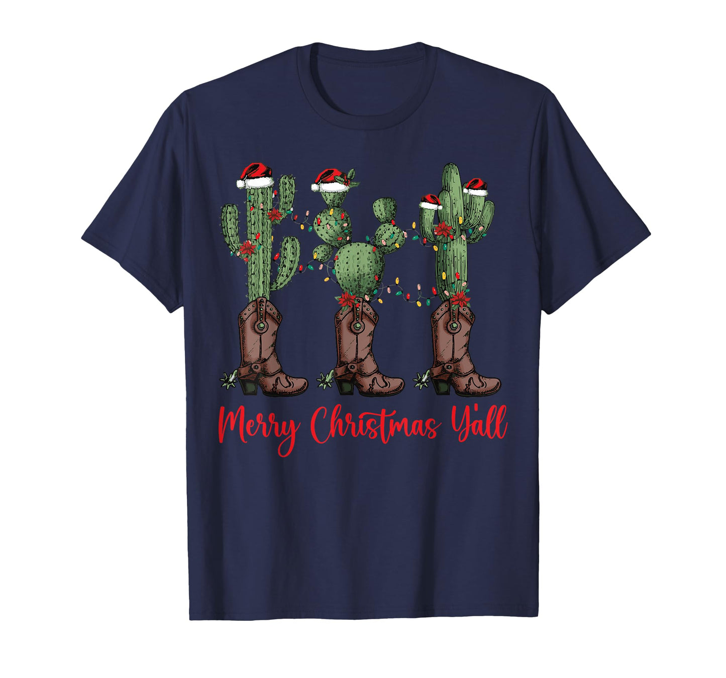 Merry Christmas Y'all Western Country Cowboy Boots Holiday T-Shirt