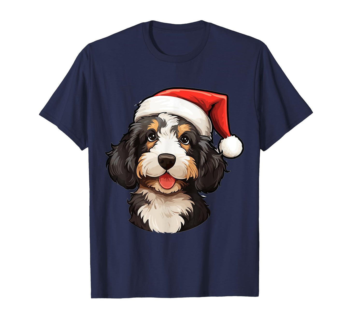 Bernedoodle Dog Breed with a Christmas Hat Men Women Kids T-Shirt