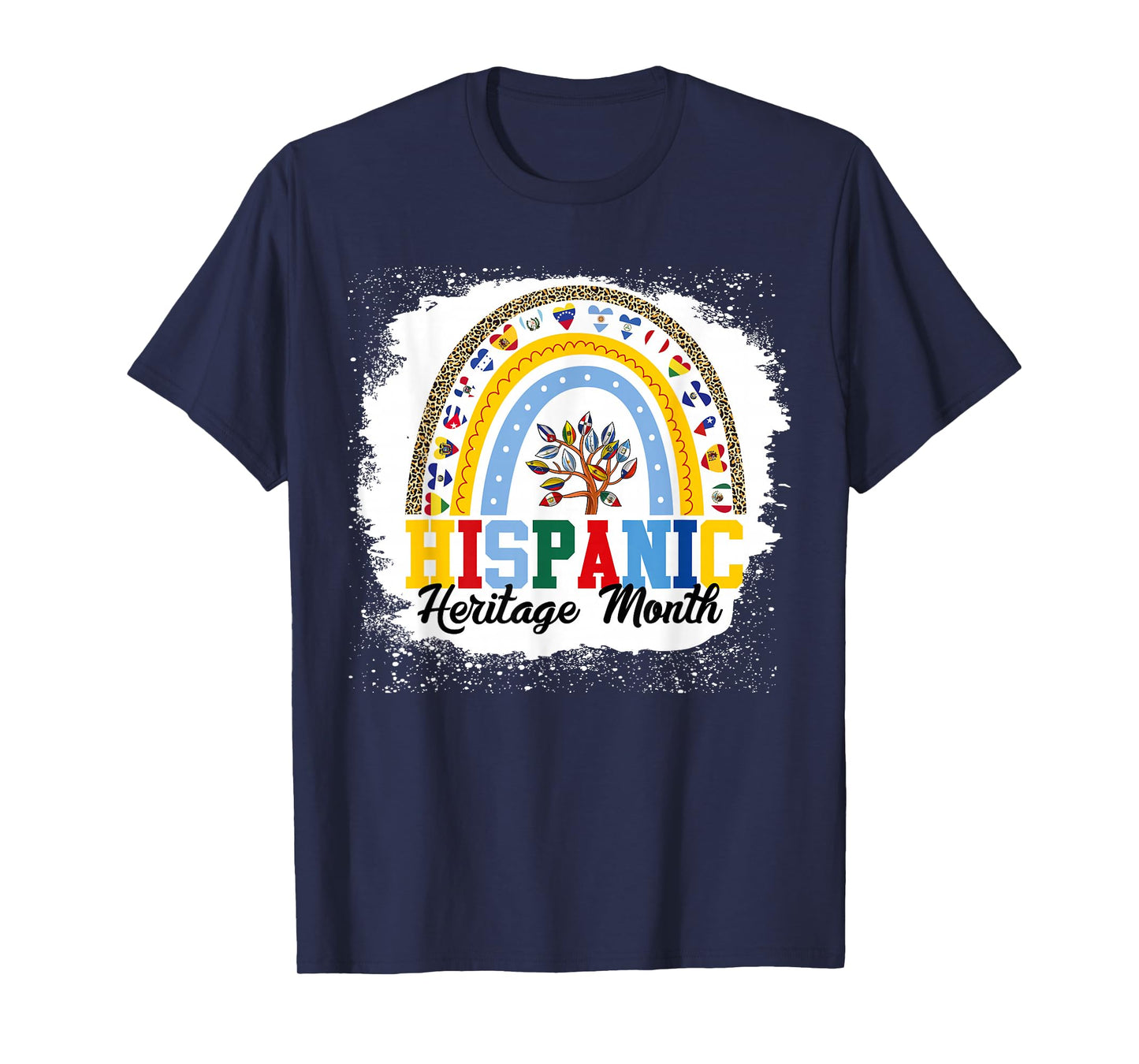 Hispanic Heritage Month all Countries Flags rainbow leopard T-Shirt