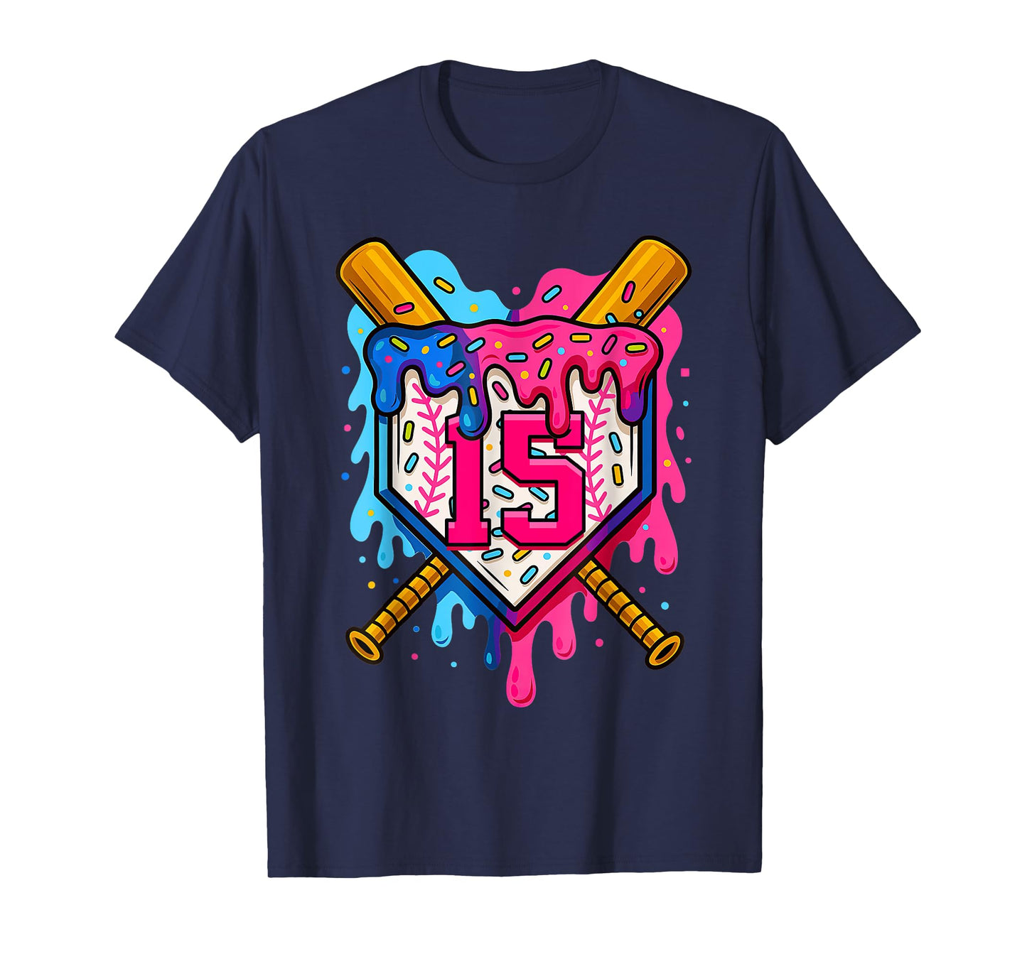 15th Baseball Birthday Ice Cream Drip Boys Girls 15 Years T-Shirt