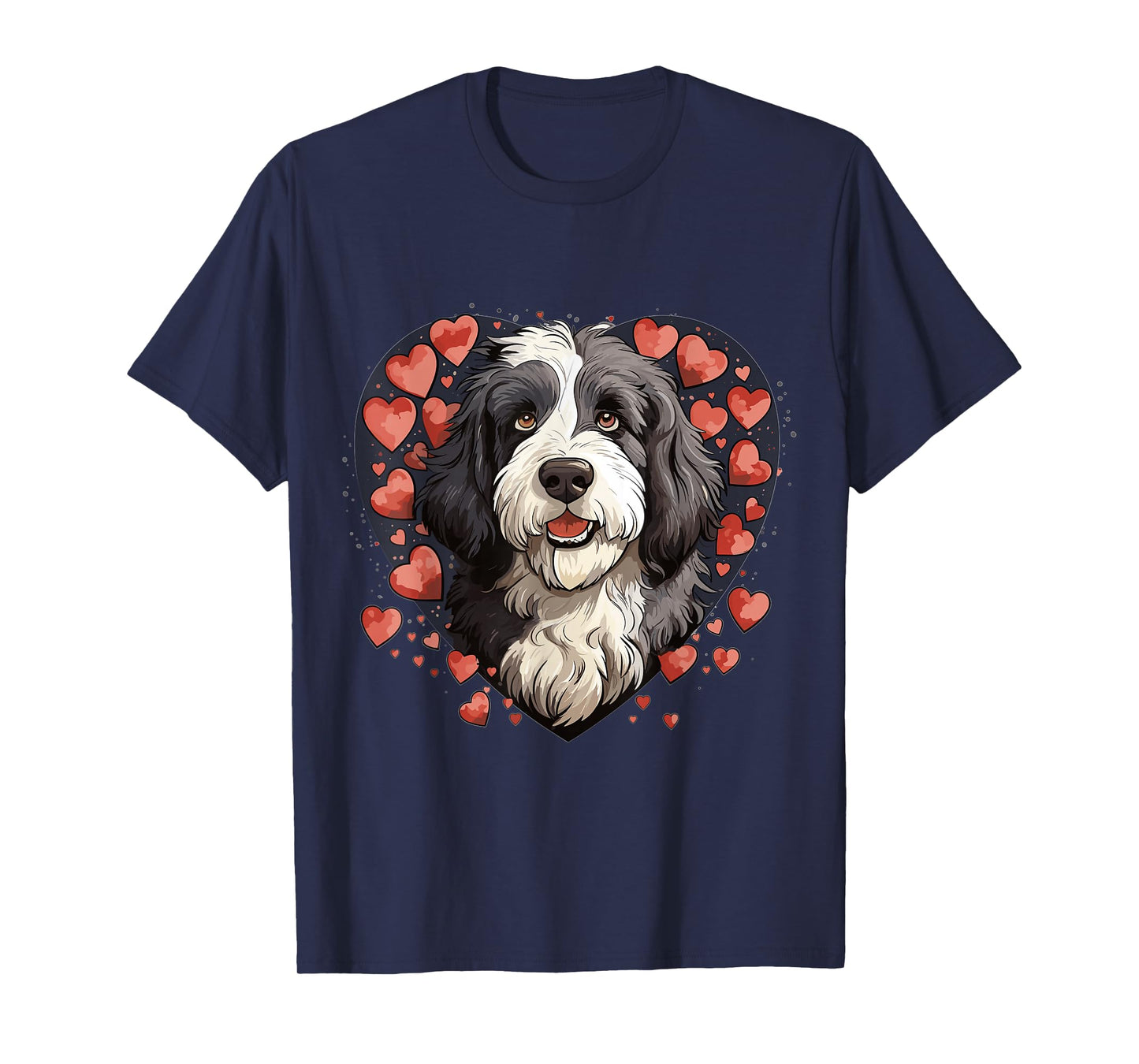 Bernedoodle Dog Breed Pet Cute Graphic with Hearts T-Shirt
