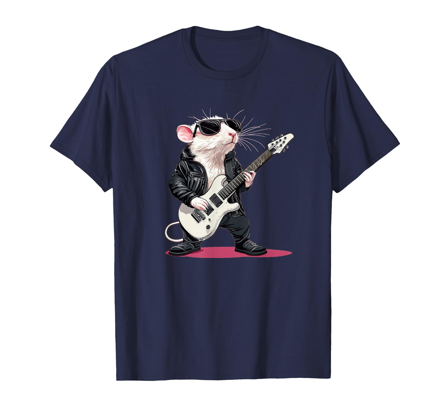 Casual White Rat with Cool Electric Guitar Costume T-Shirt