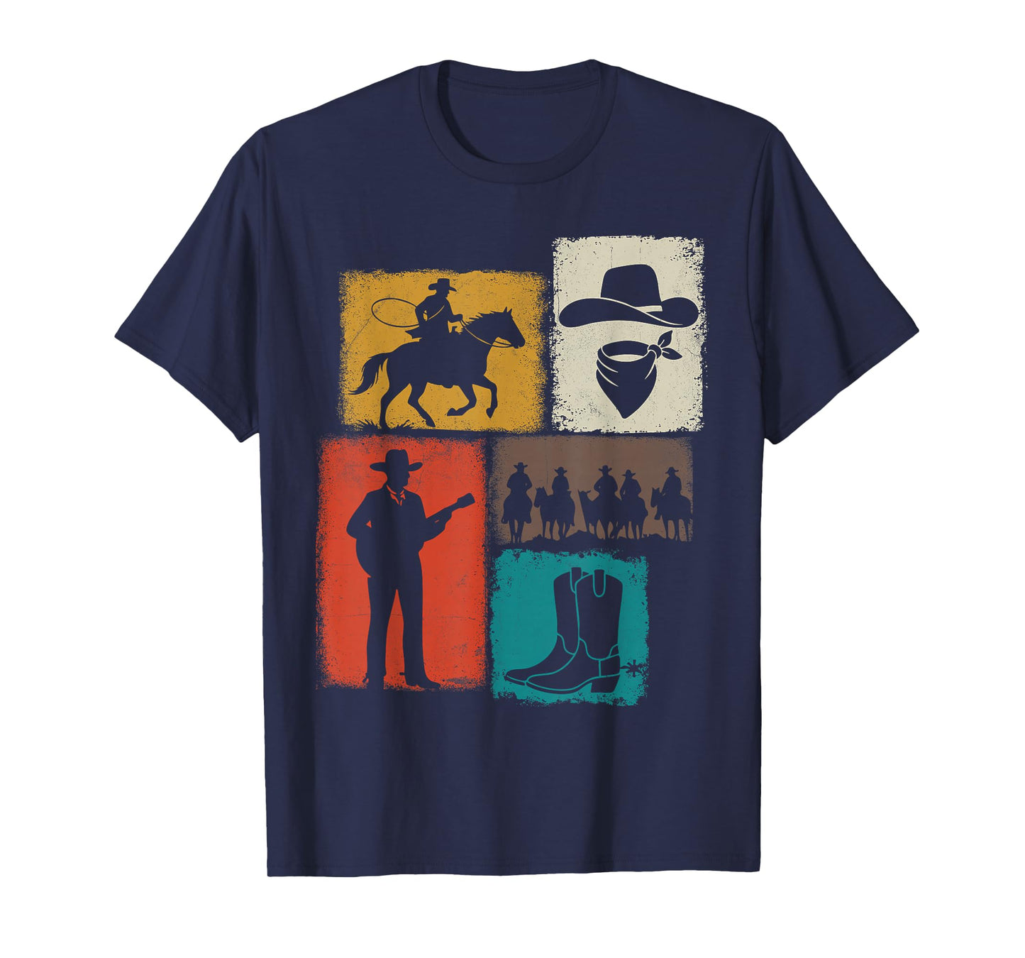 Cowboy Vintage Collage Western Rancher Horseman Rodeo Rider T-Shirt