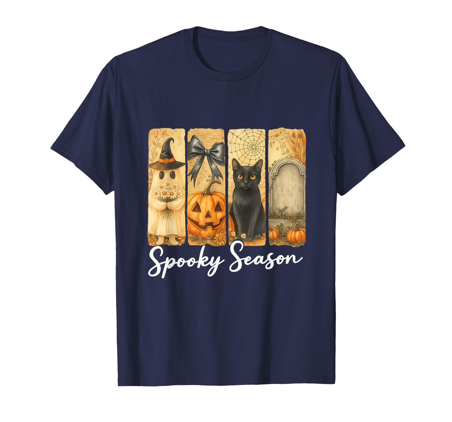 Retro Halloween Spooky Season Ghost Pumpkin Cat Men Women T-Shirt