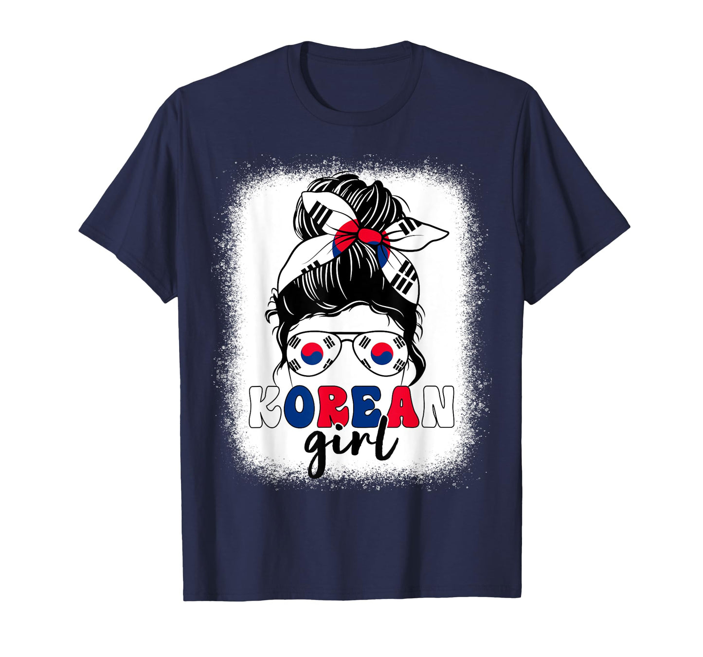 Korean Girl Messy Bun Korea Flag Patriotic Women Kids T-Shirt