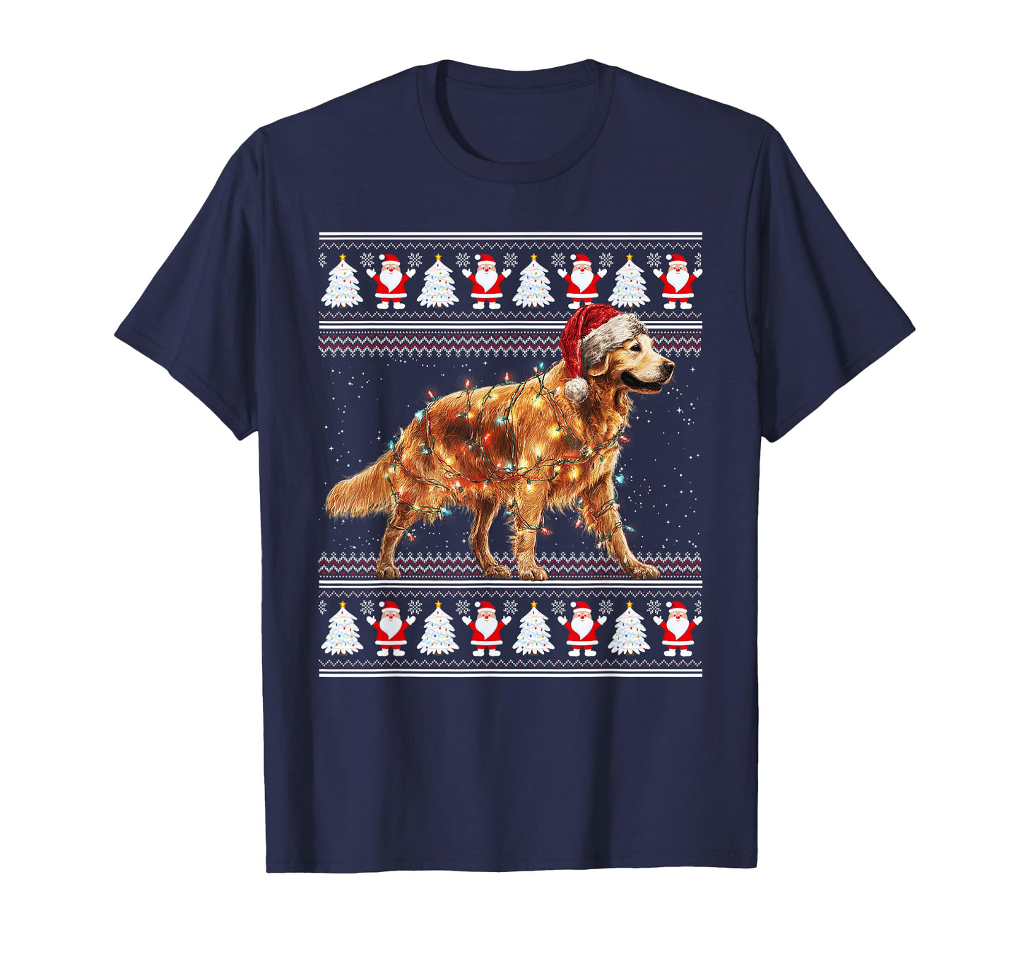 Golden Retriever Ugly Christmas Sweaters Funny Dog Lights T-Shirt