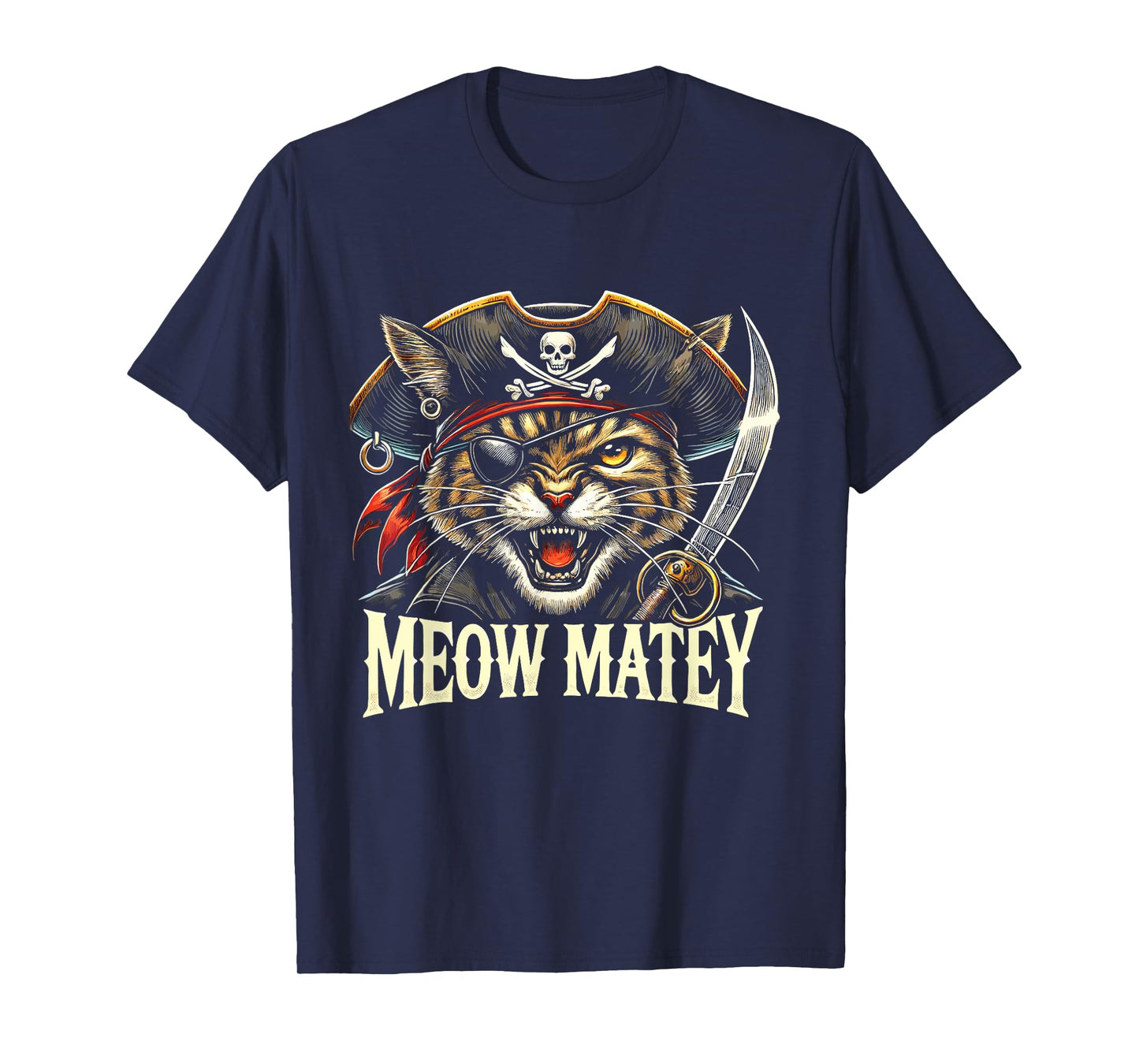 Meow Matey Pirate Cat Halloween T-Shirt