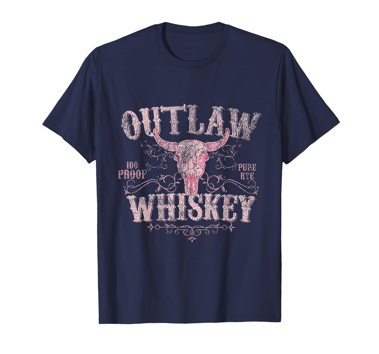 Outlaw Whiskey Bull Skull Western Country Vintage T-Shirt