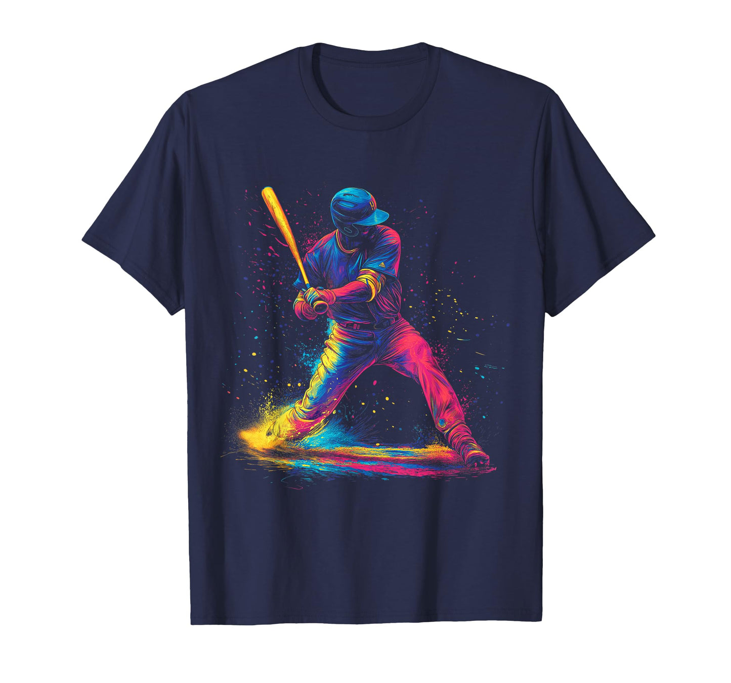 Baseball Hitter Batter Swing Momentum Colorful Splash Art T-Shirt