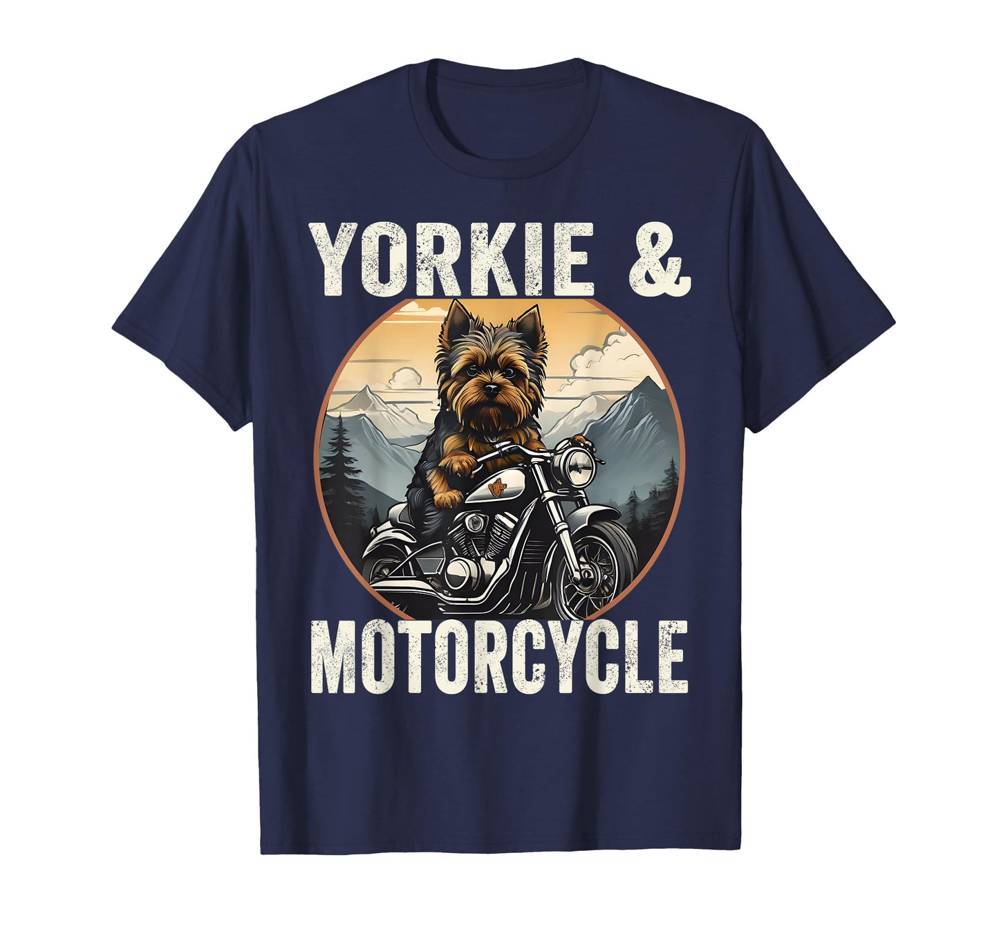 Yorkie And Motorcycle Dog Lovers Funny Motor Rides Dad Mom T-Shirt for Men Women