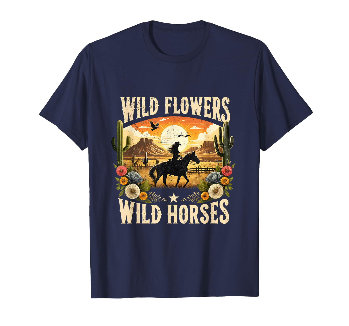 Wild Flowers Cowgirls Riding Horses Retro Western T-Shirt