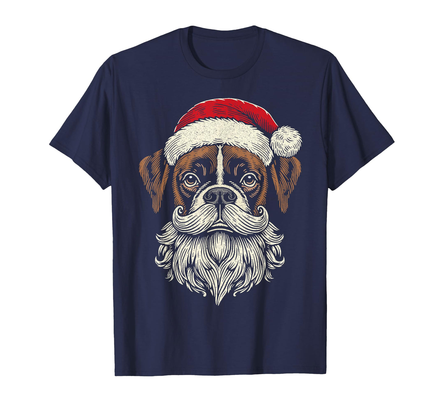 Santa Claus Boxer Dog Christmas Holiday Vintage Artistic T-Shirt