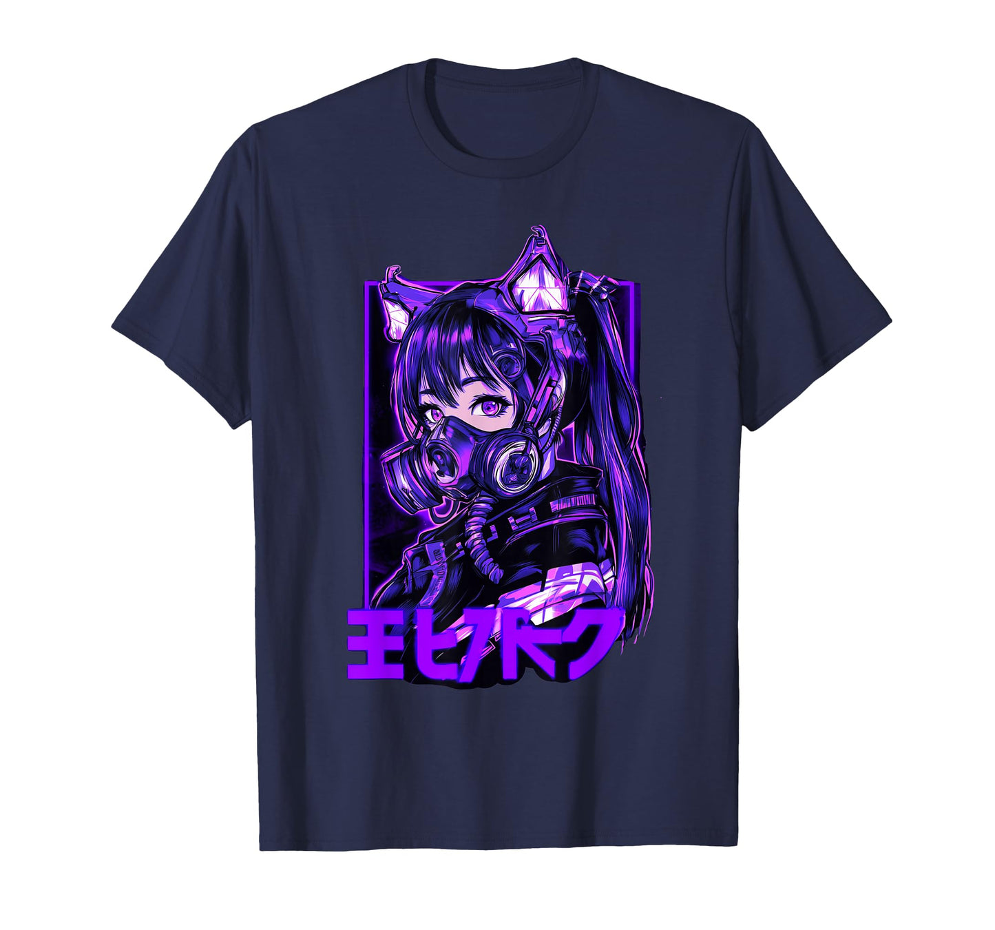 Futuristic Anime Catgirl Warrior Mask Cyberpunk Look T-Shirt