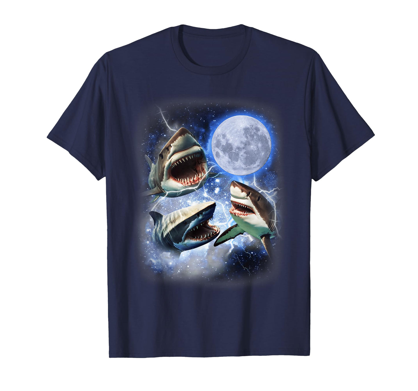 Three Shark Moon - 3 Great Whites Howling Wolfs Moon Parody T-Shirt
