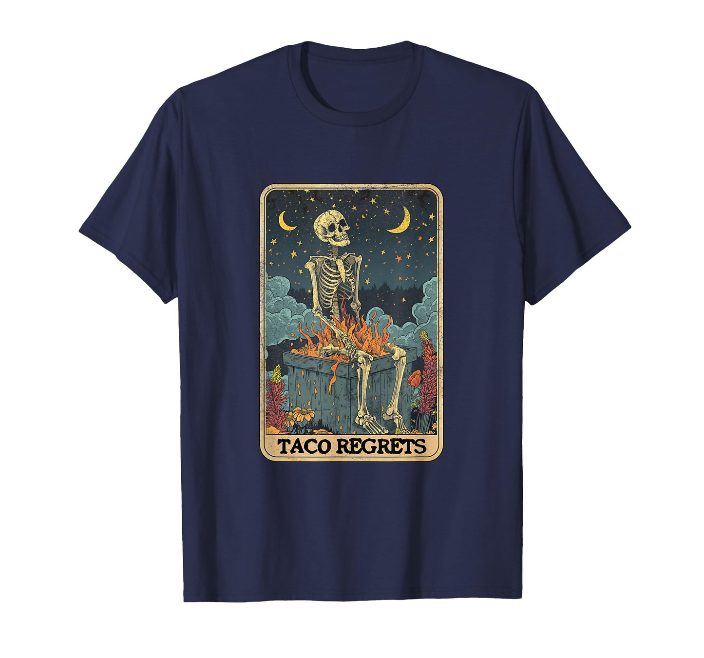 Taco Regrets Cinco de Mayo Retro Mystical Skeleton Pooping T-Shirt