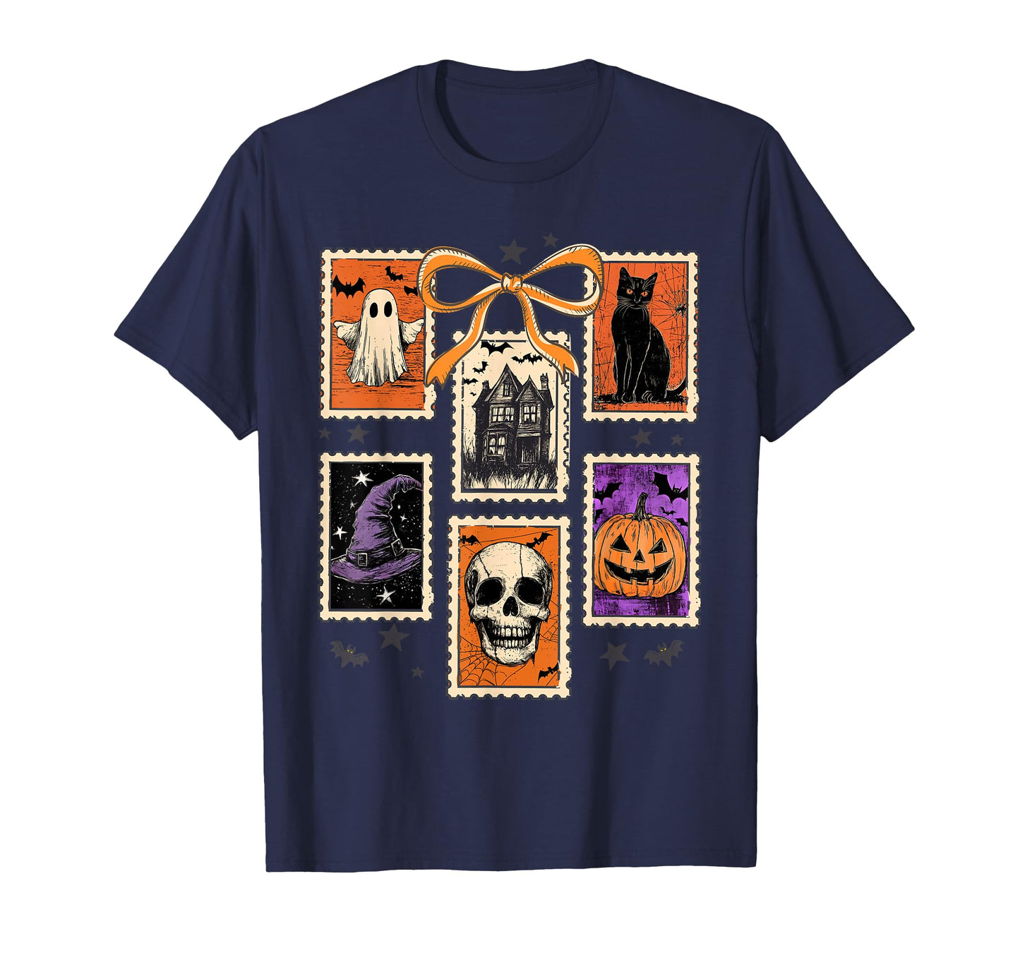 Vintage Funny Coquette Bow Boojee Ghosts Stamp Halloween T-Shirt