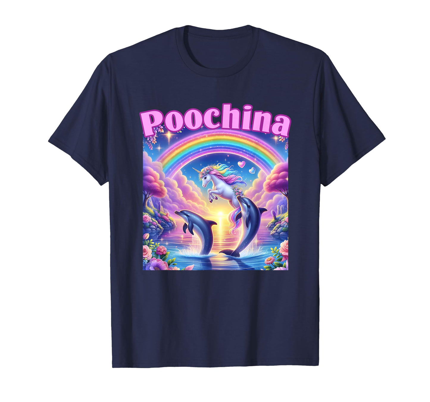 Poochina, Ironic Funny Meme, Women Trendy Dolphin T-Shirt