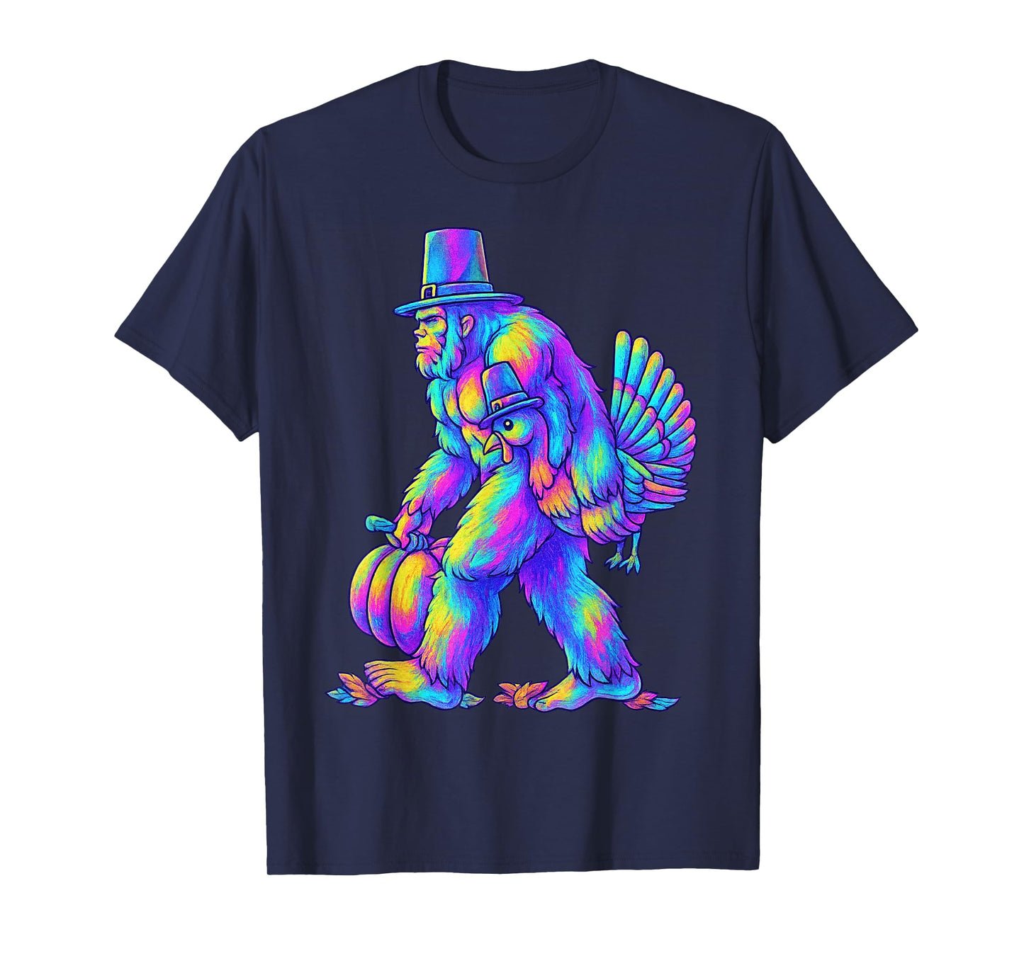 Bigfoot Turkey Thanksgiving Vintage Boho Floral Fall Vibes T-Shirt