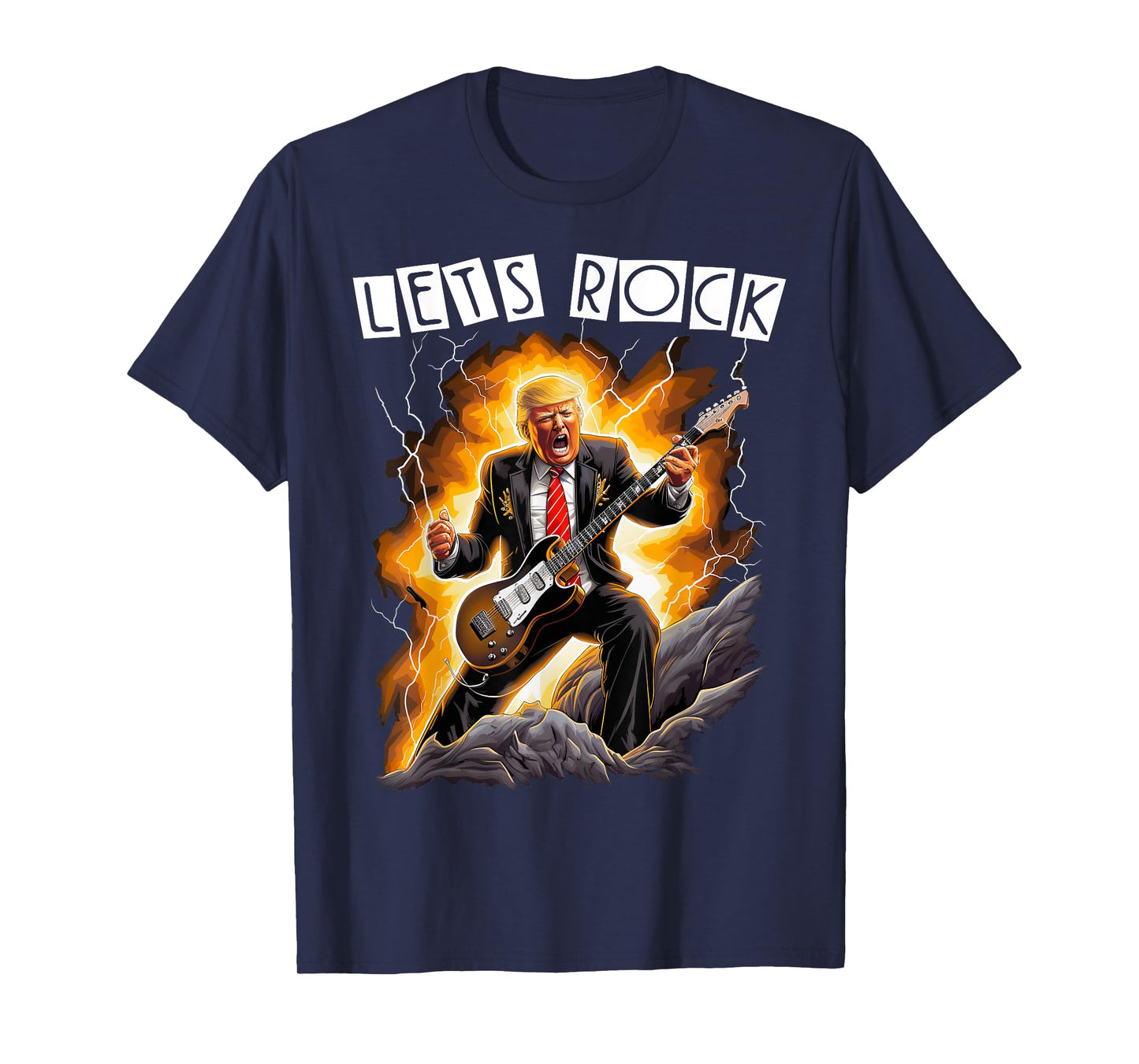 MUSIC MANIA Funny Donald Trump Playing Guitar T-Shirt - Men's Unisex Adult X-Small Black Short Sleeve Crew Neck T-Shirt