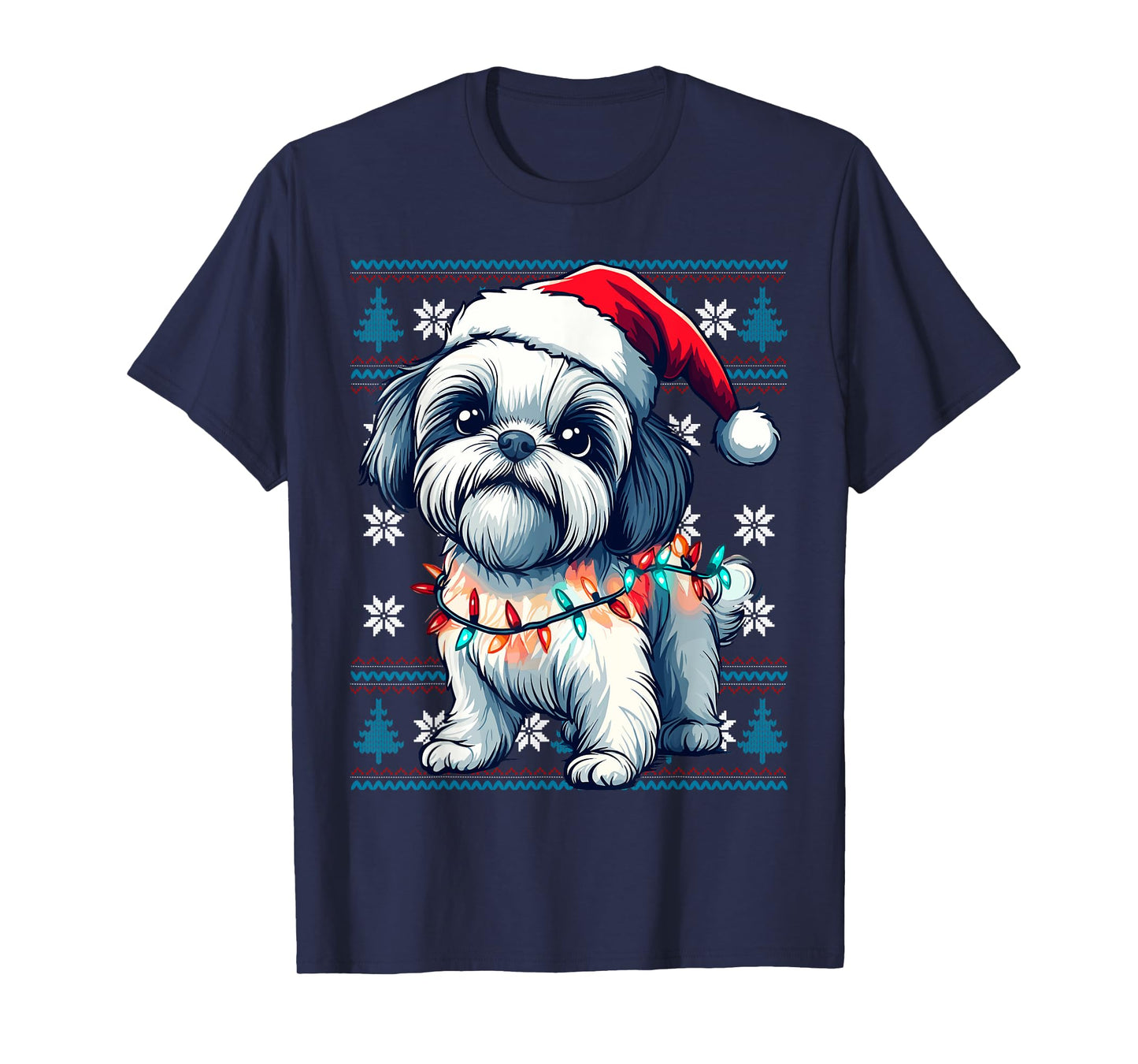 Shih Tzu Santa Xmas Tree Lights Shih Tzu Ugly Christmas T-Shirt