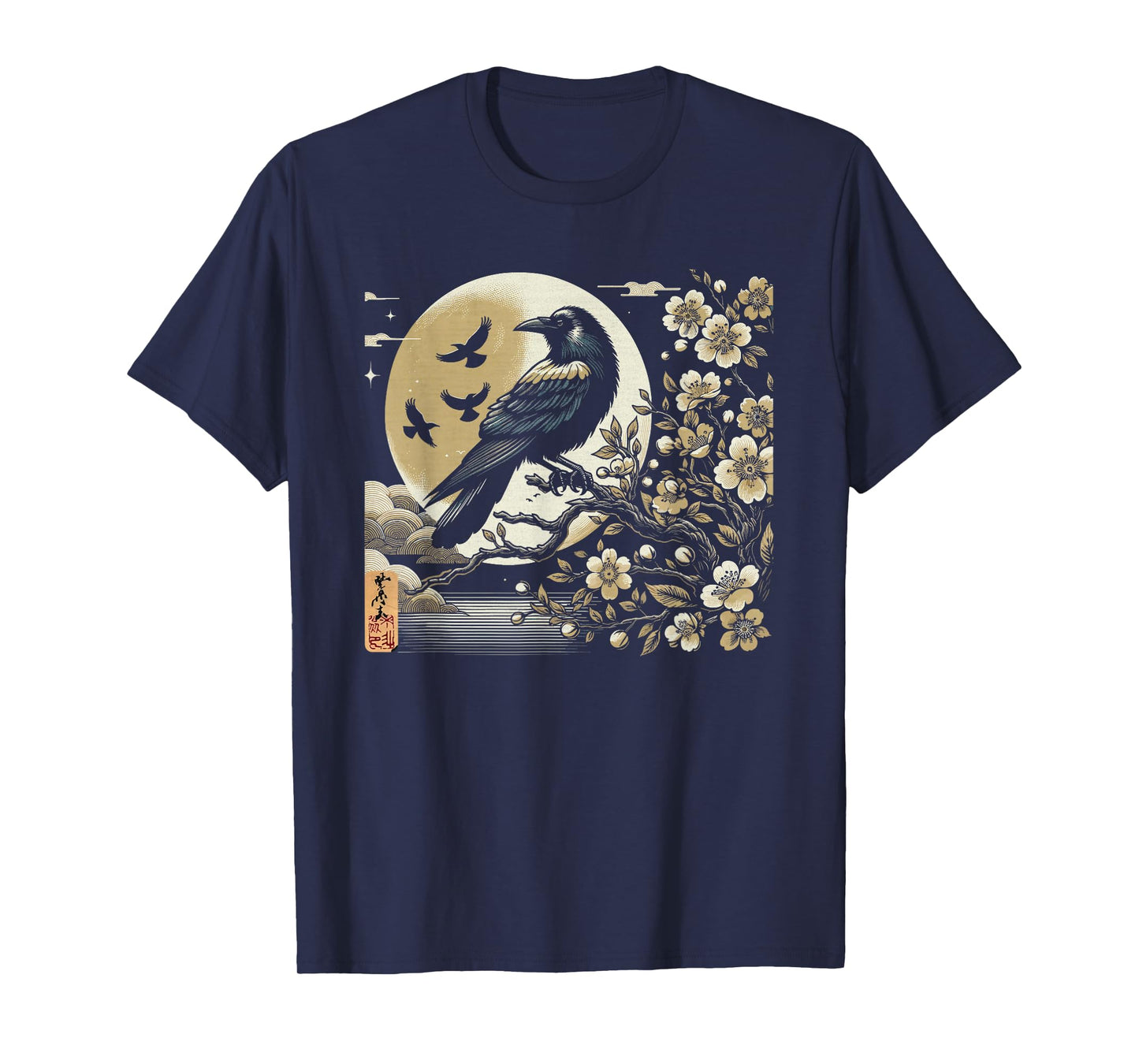 Graphic Japan Woodblock Art Crow Raven Vintage T-Shirt