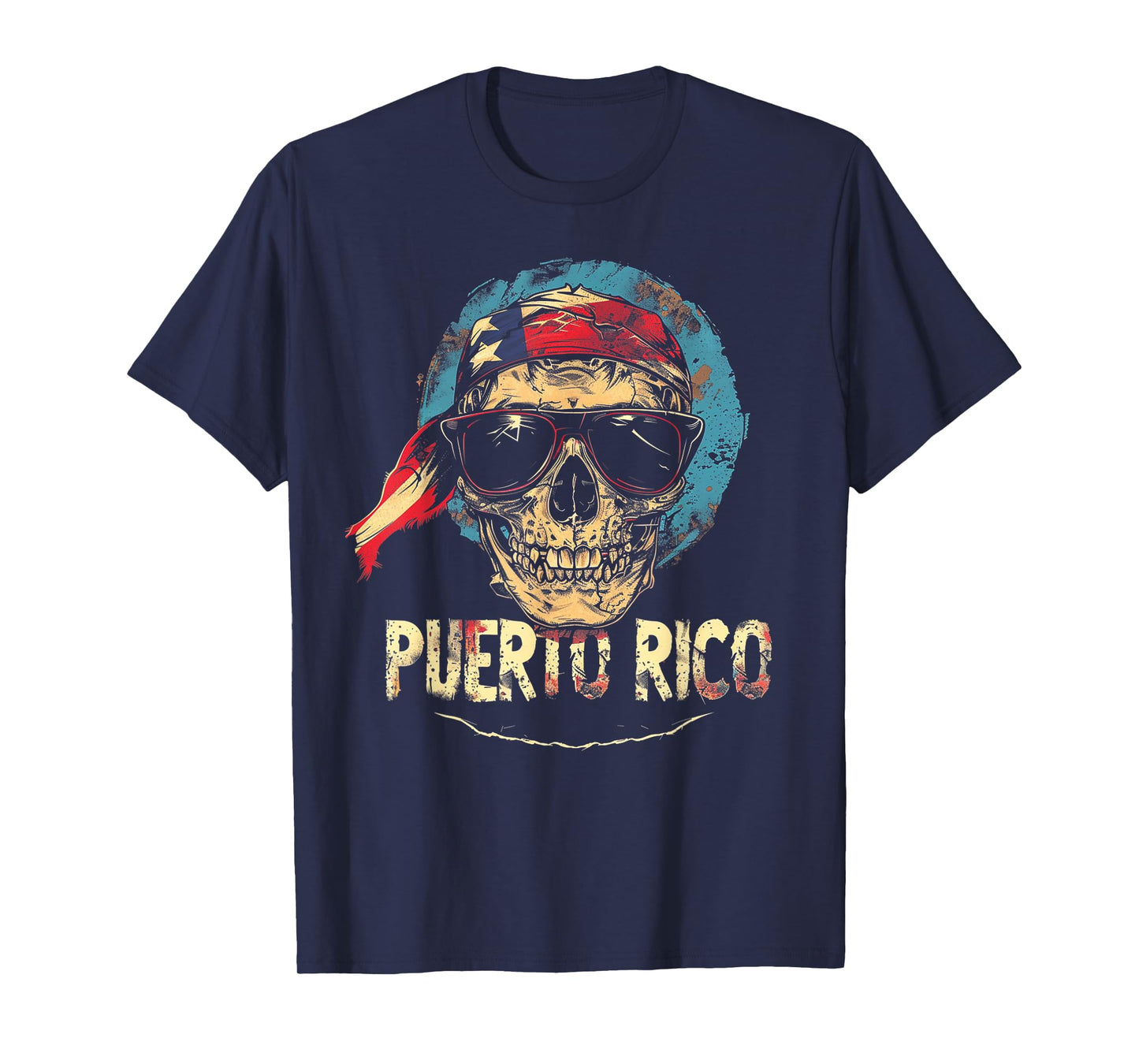 Puerto Rico Rican Flag Skull Skeleton Vintage Country Family T-Shirt
