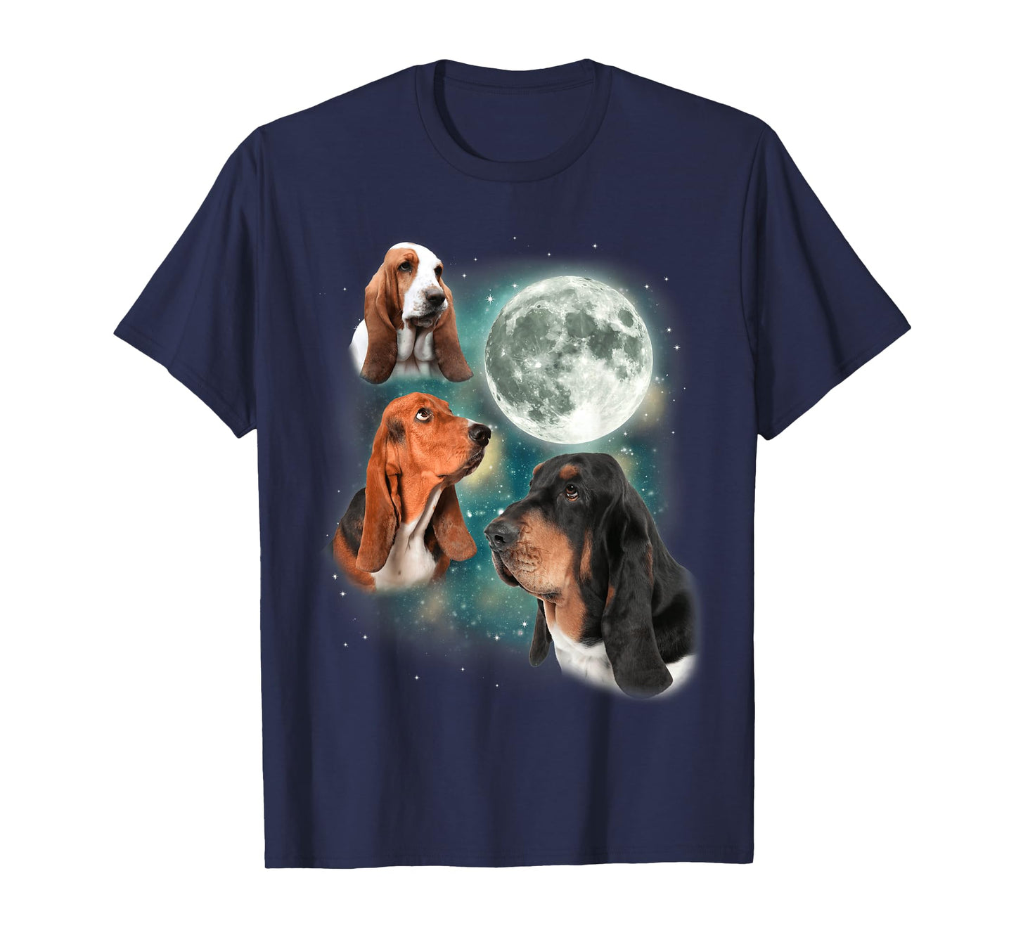 Basset Hound Moon | 3 Funny Canines Howl at Moon Cute Dog T-Shirt