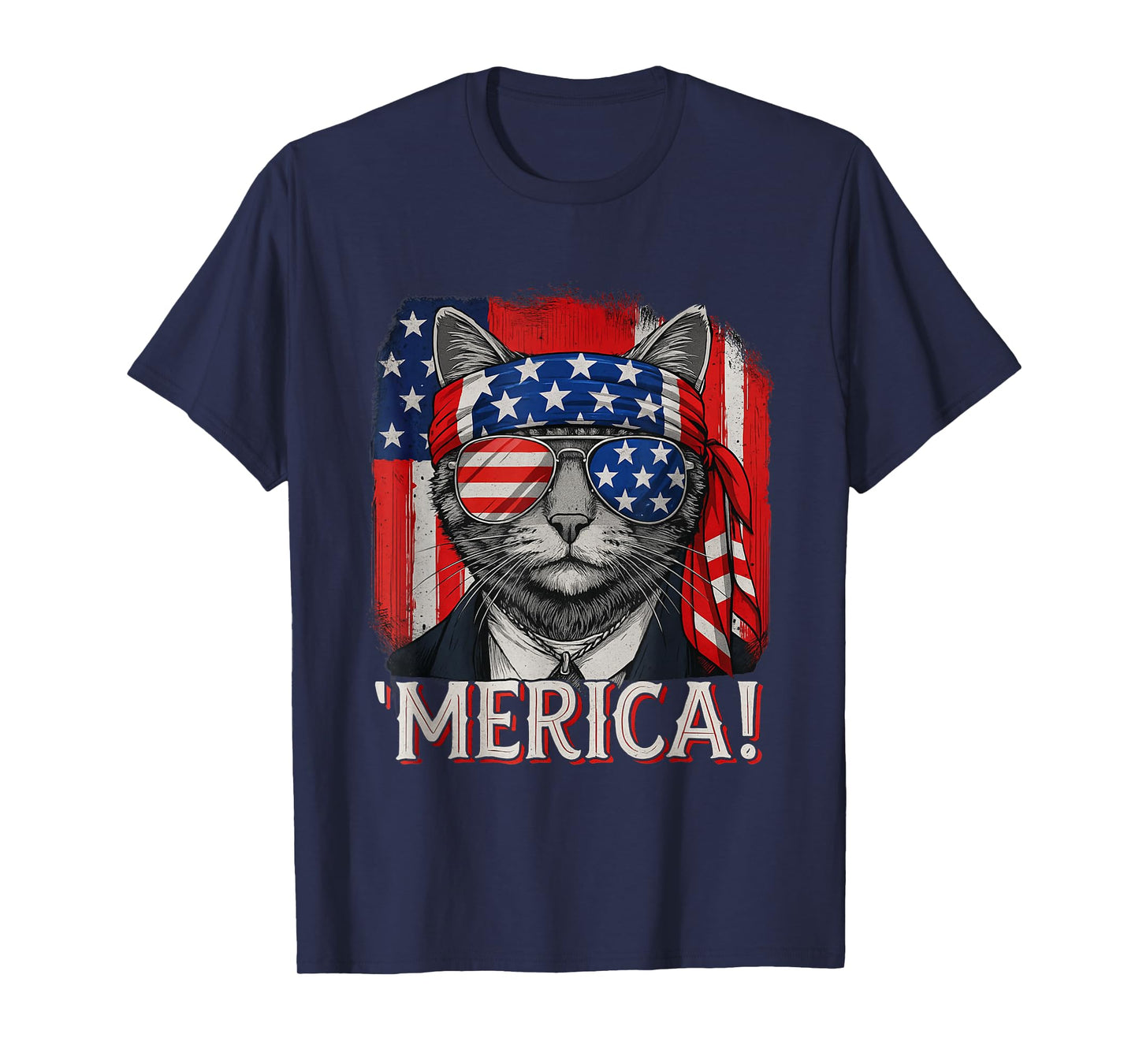 Cat 4th Of July Merica Kitten Boys Men Women American Flag T-Shirt