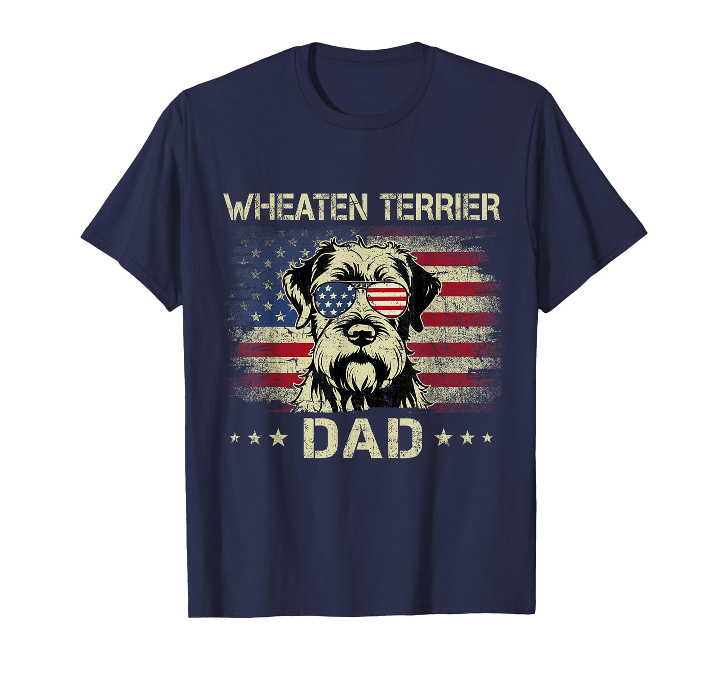 Wheaten Terrier Dad Dog Vintage American Flag 4th Of July T-Shirt