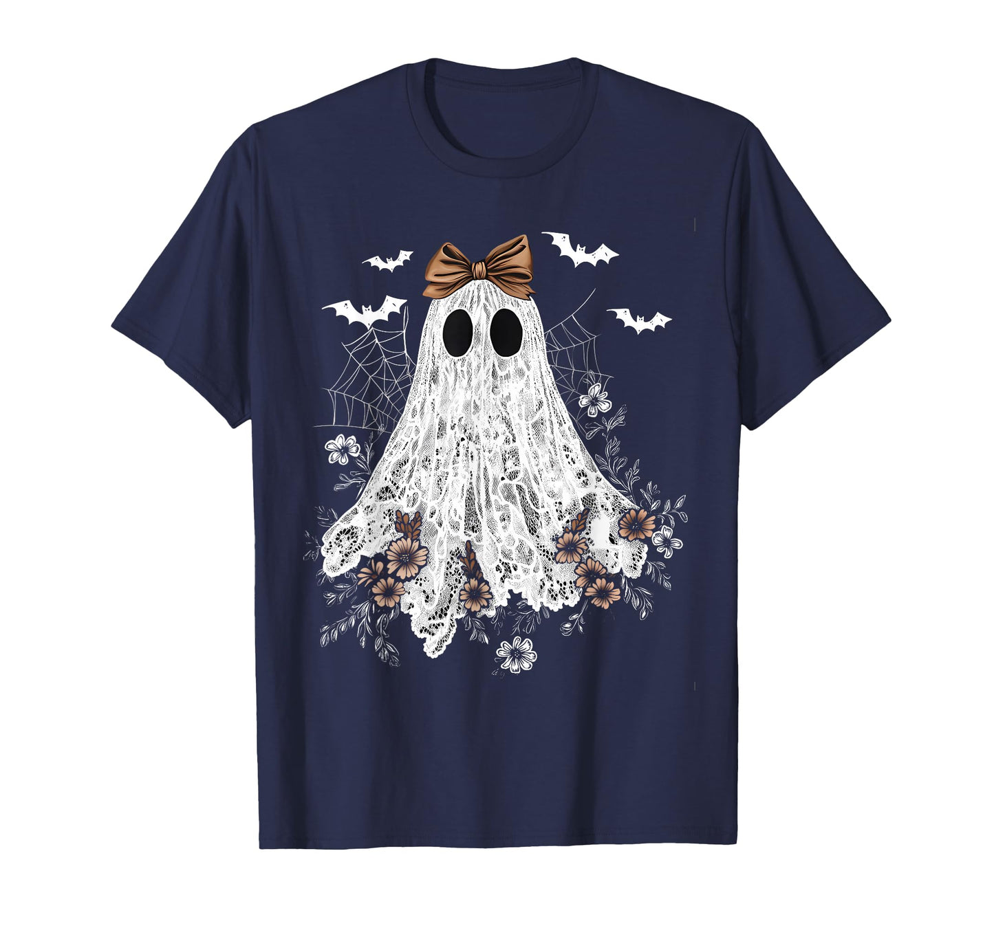 Cute Floral Lace Ghost Boujee Coquette Bow Spooky Halloween T-Shirt