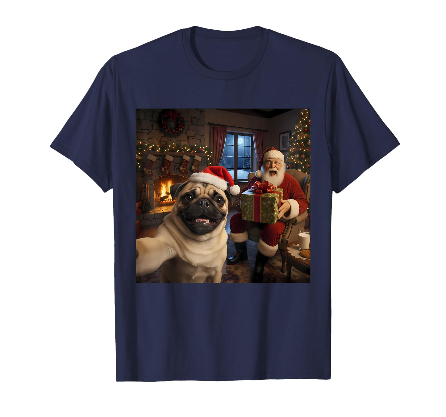 Pug Selfie with Santa Claus Funny Christmas Meme T-Shirt