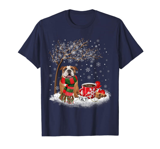 English Bulldog In The Snow Christmas Winter Xmas Tree T-Shirt