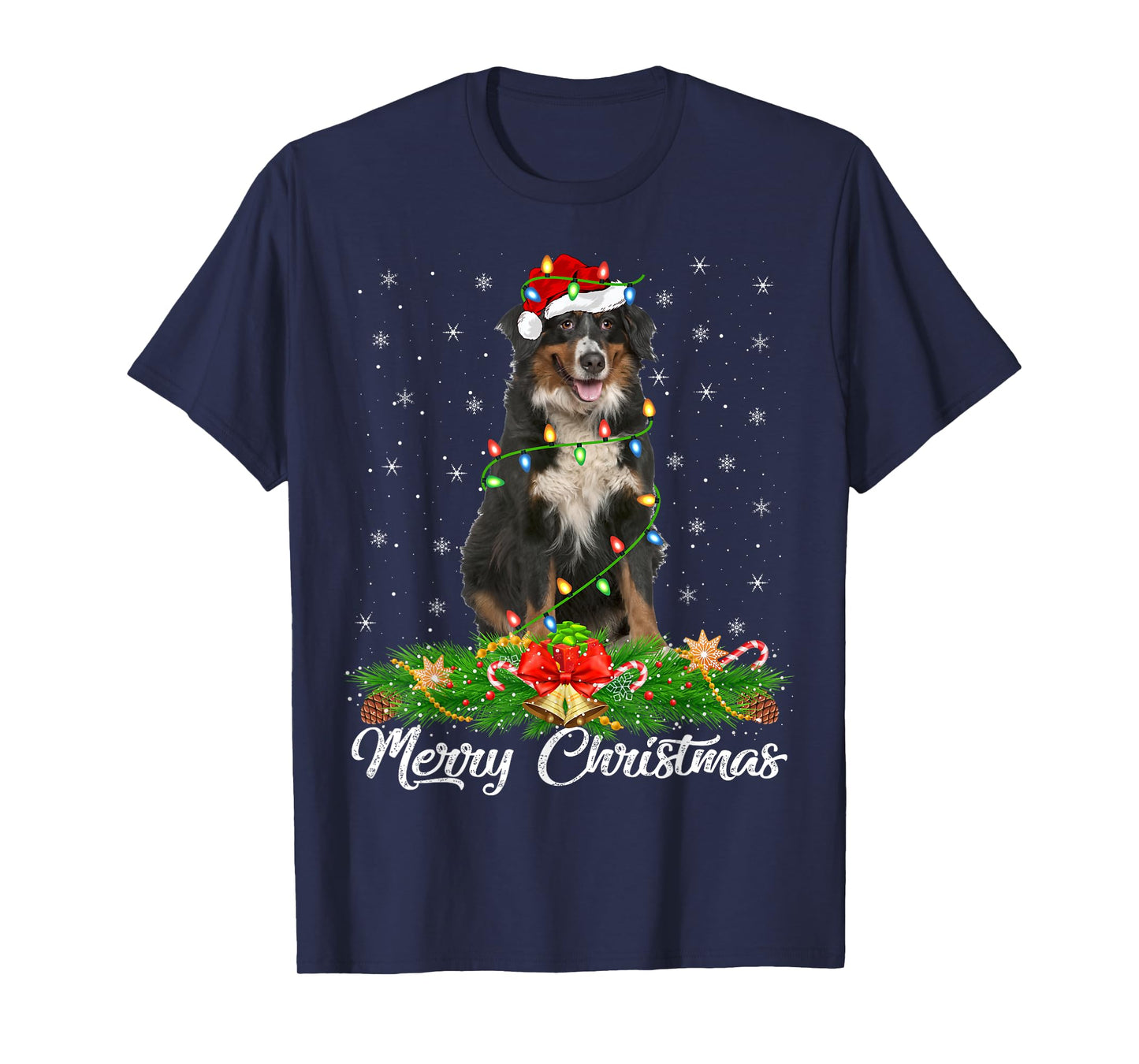 Xmas Lighting Decor Santa Hat Bernese Mountain Dog Christmas T-Shirt for Men Women Kids