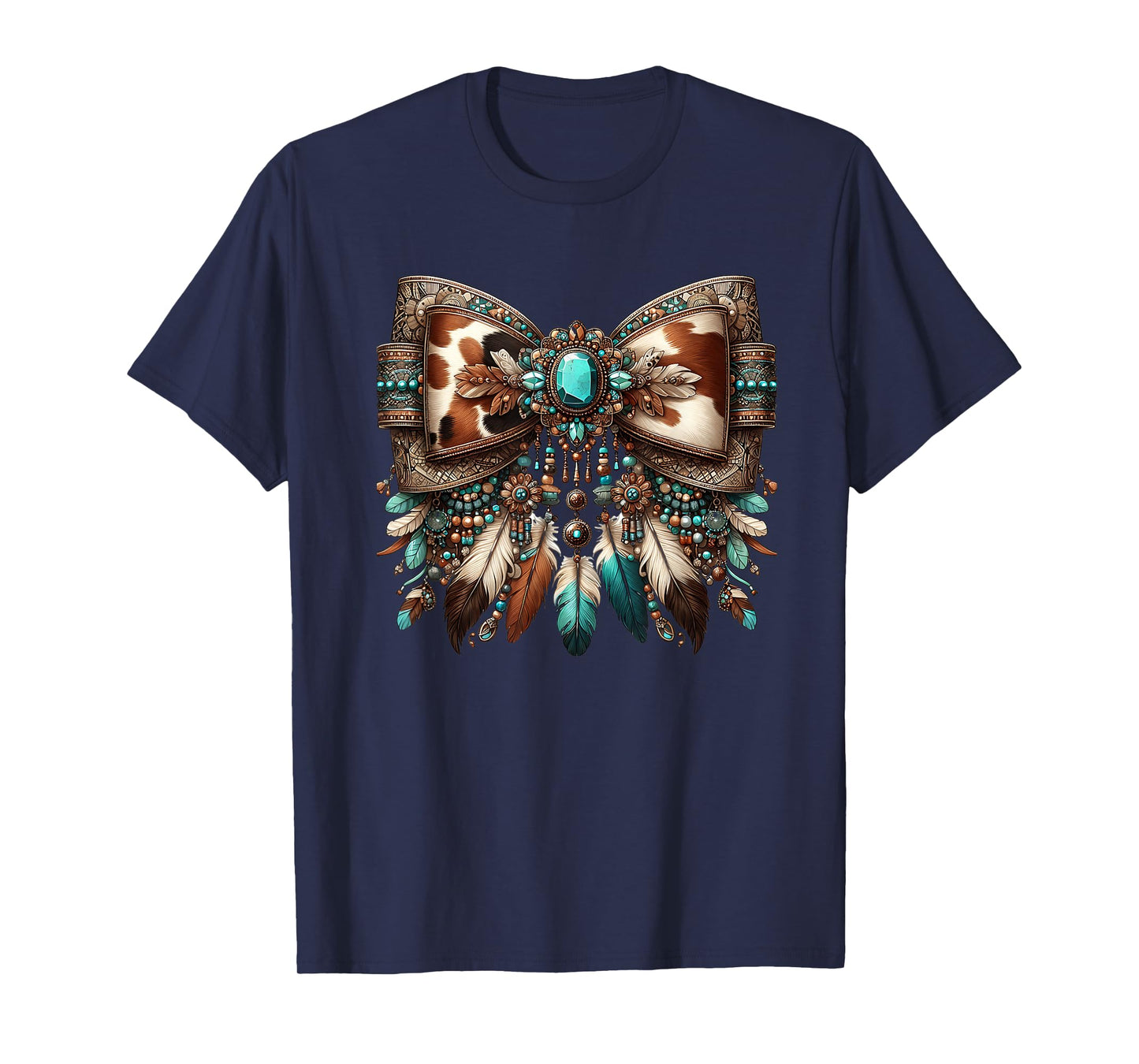 Western Girly Bow Cow Teal Turquoise Feathers Southwest Girl T-Shirt